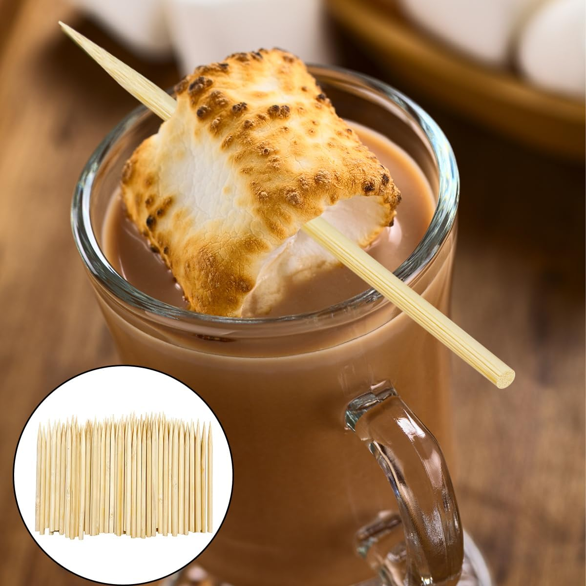 Bamboo Skewers, 100 PCS Wooden Thick Barbecue Skewers for Marshmallow, Lollipops, Baked Apples, Hot Dogs, Corn (5 X 120Mm)