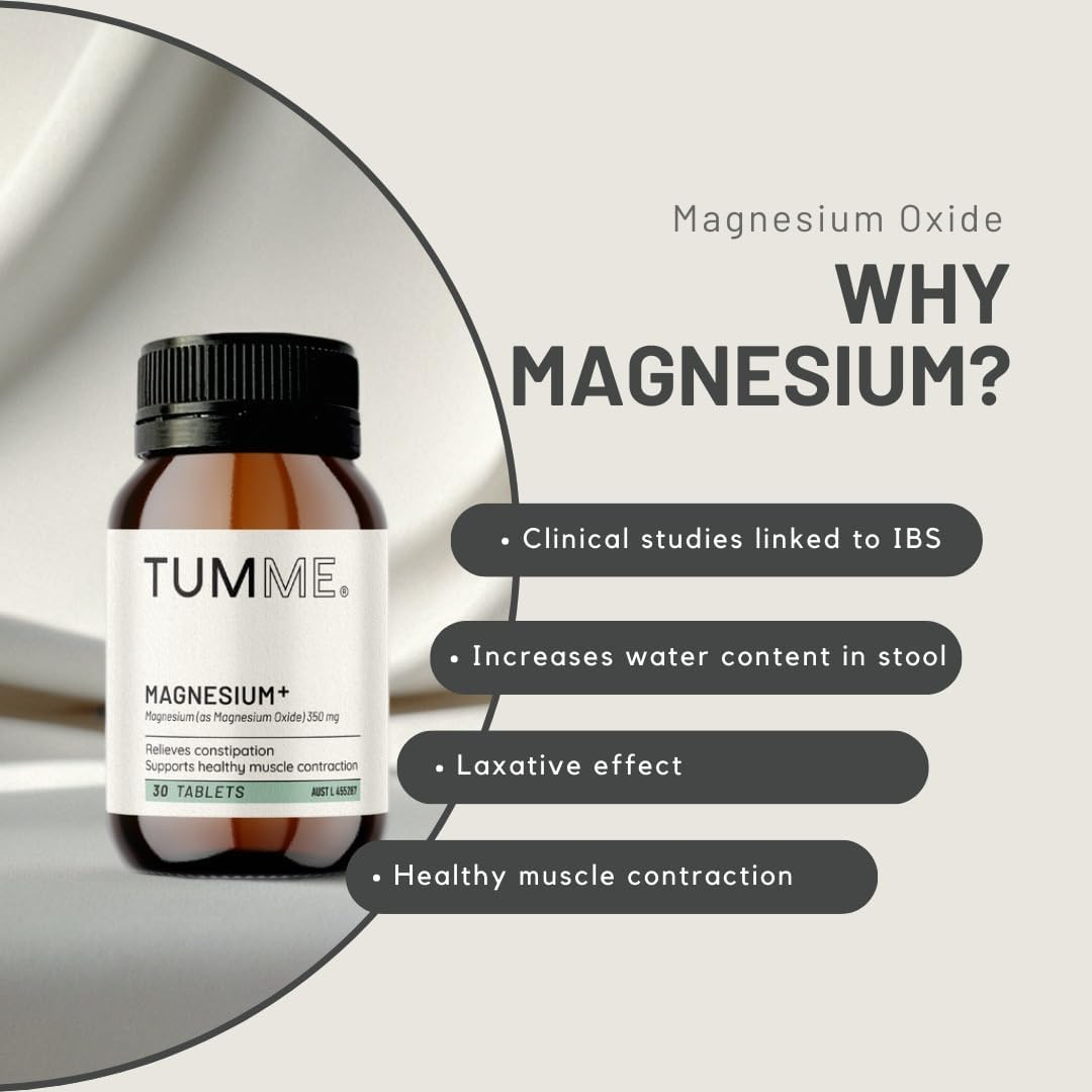 TUMME Magnesium+ 30 Count | Magnesium Oxide for Stomach Cramps & Constipation Relief | Supports Muscle Function, Energy & Electrolyte Balance | 350Mg of Magnesium for IBS Relief image number 2