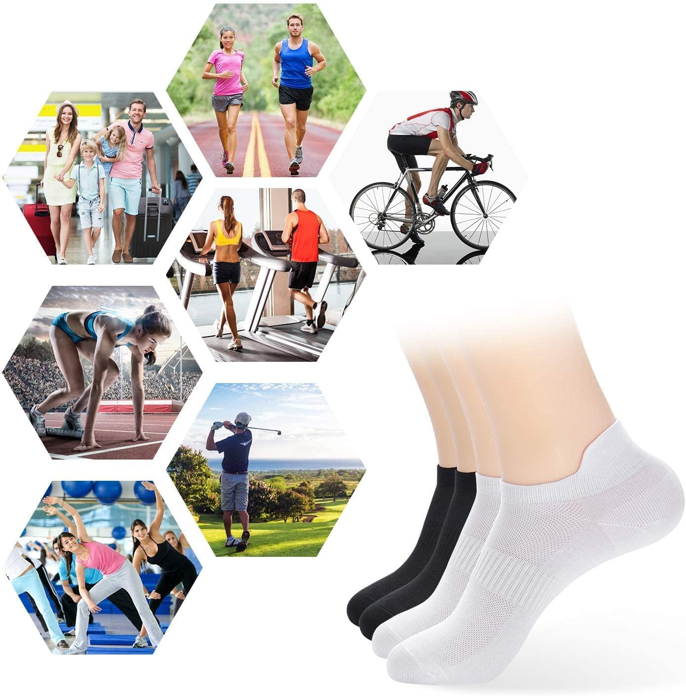 Socks Women, Women'S Athletic Ankle Sock Set Durable White Soft Breathable No Show Tab Socks Black for US Size 6-9 image number 5