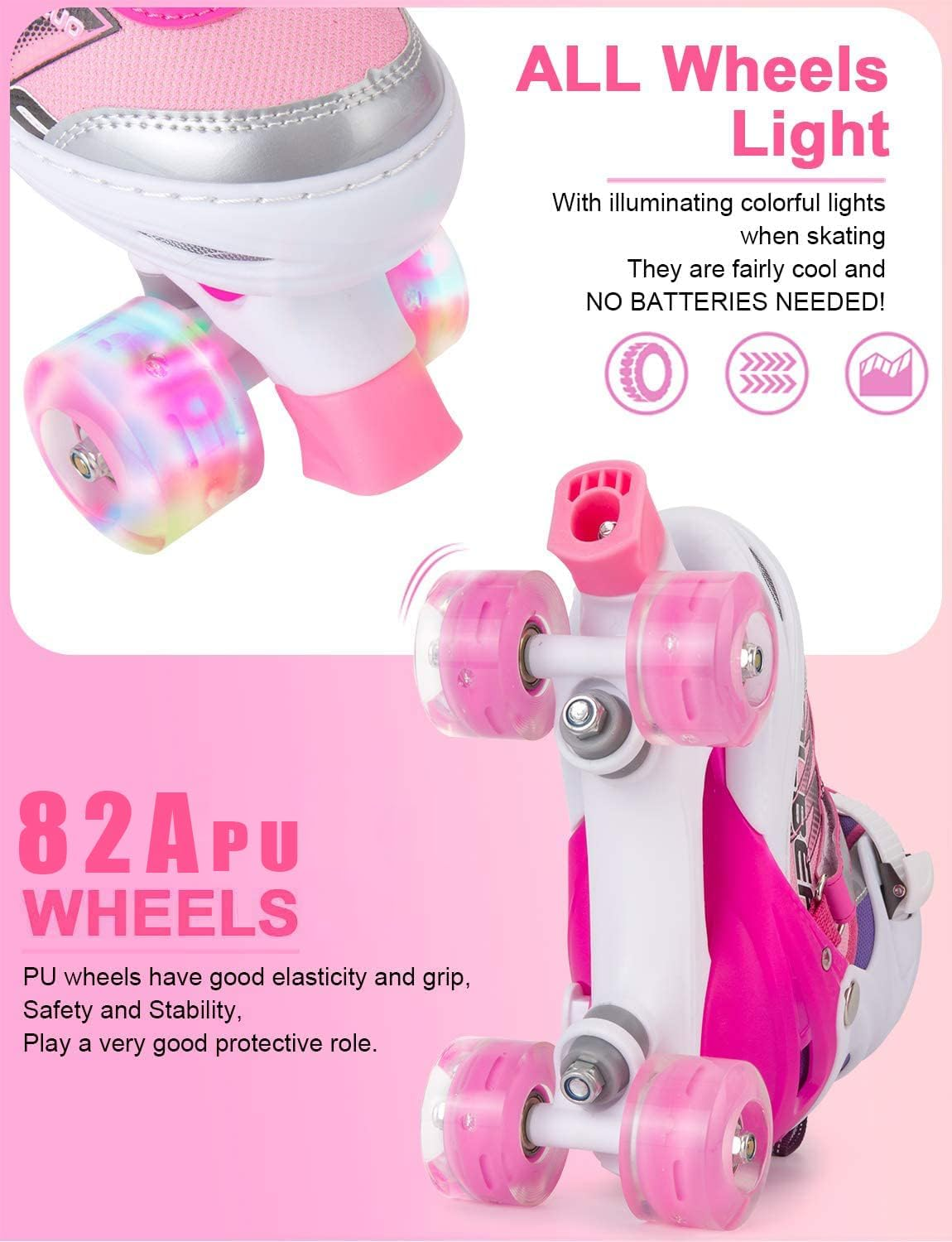 Otw-Cool Adjustable Roller Skates for Girls and Women, All 8 Wheels of Girl'S Skates Shine, Safe and Fun Illuminating for Kids image number 3