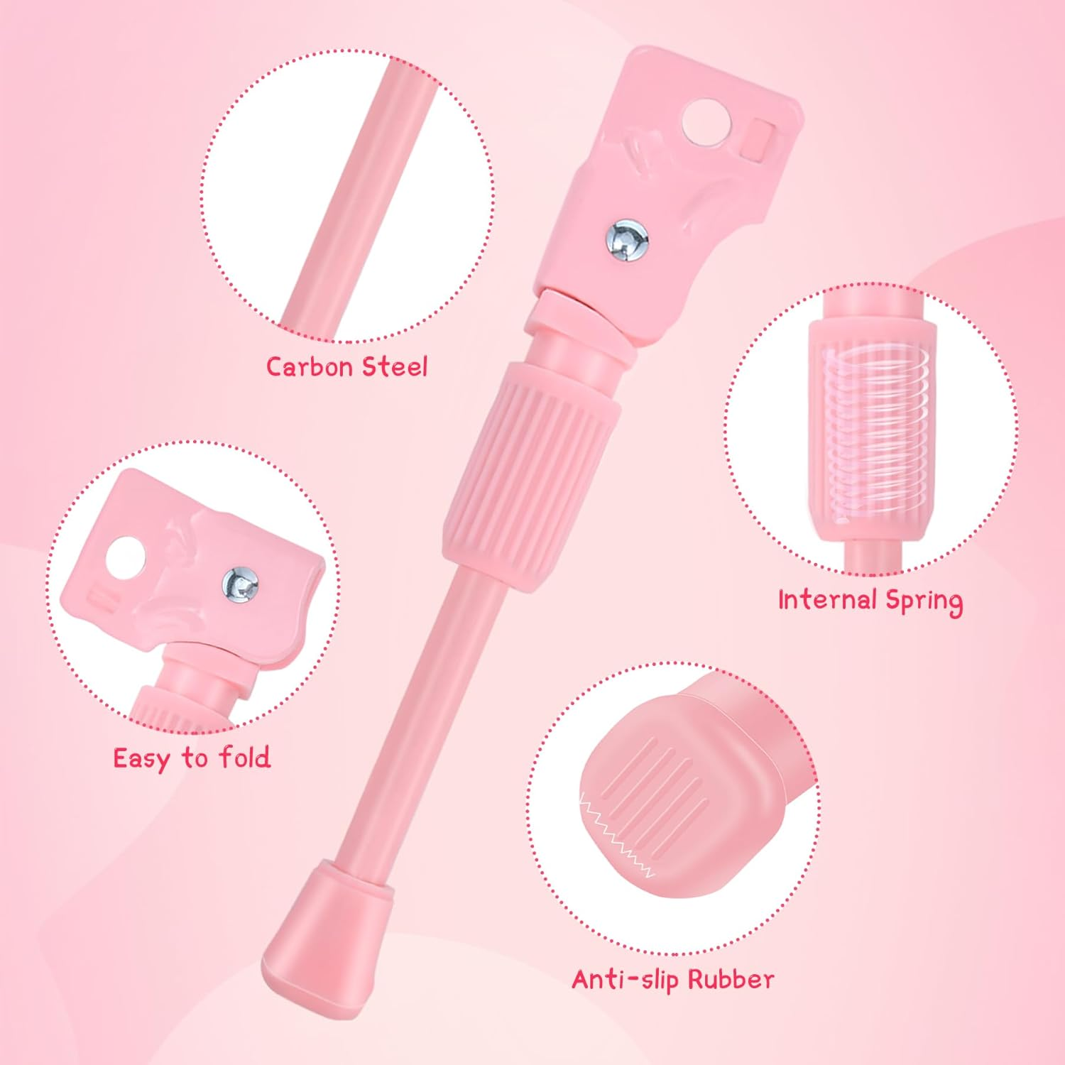 Kids Bike Kickstand Fits 12 14 16 18 20 Inch Bicycles, Aluminum Alloy Kickstand for Kids Bike with Anti-Slip Pad, Universal Fit for Mountain Road Bikes (Pink) image number 4