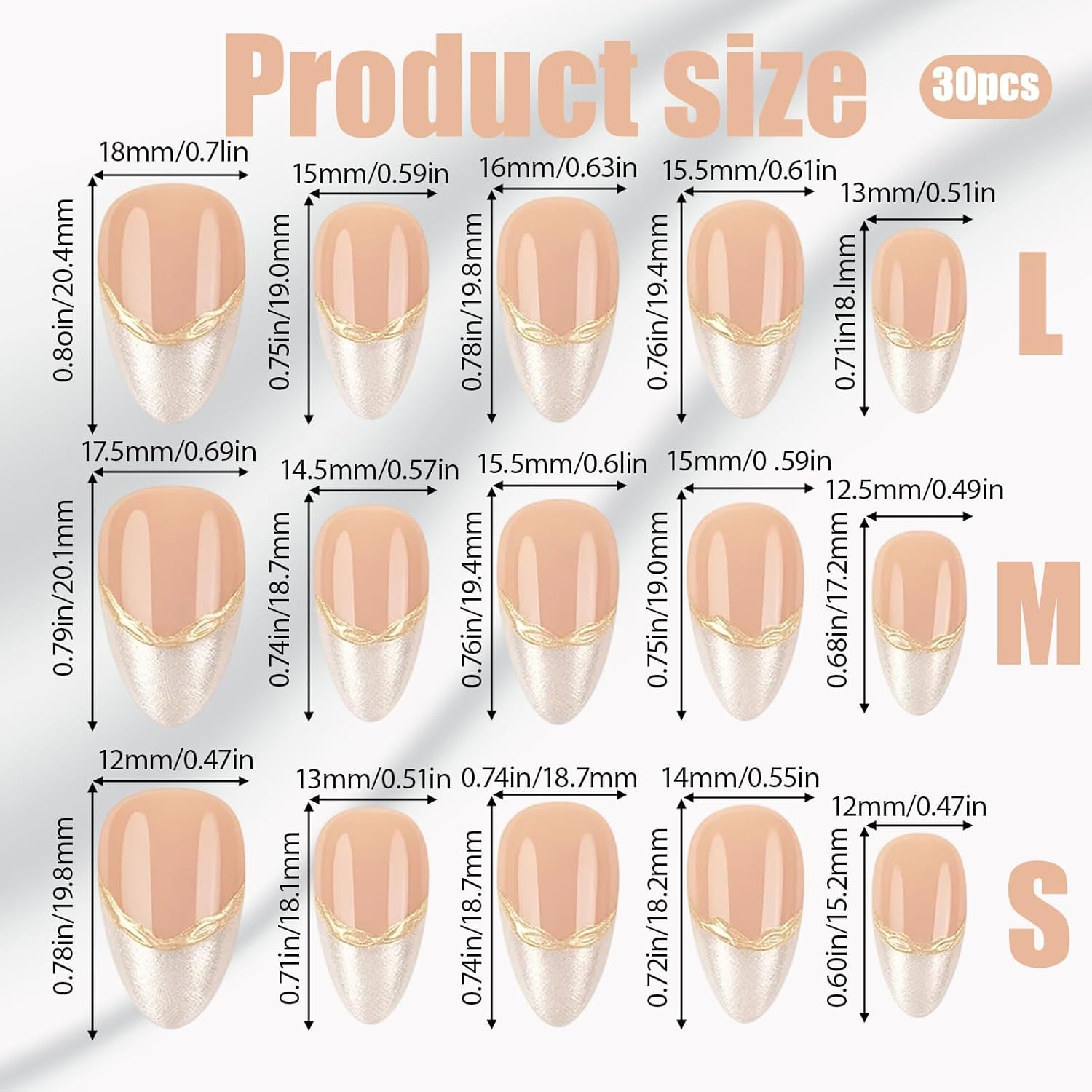 Press on Nails, French Tip with Gold Accents, 30 Piece Set with Jelly Adhesive Tabs, Salon-Quality Fake Nails for Women, Easy Application at Home image number 4