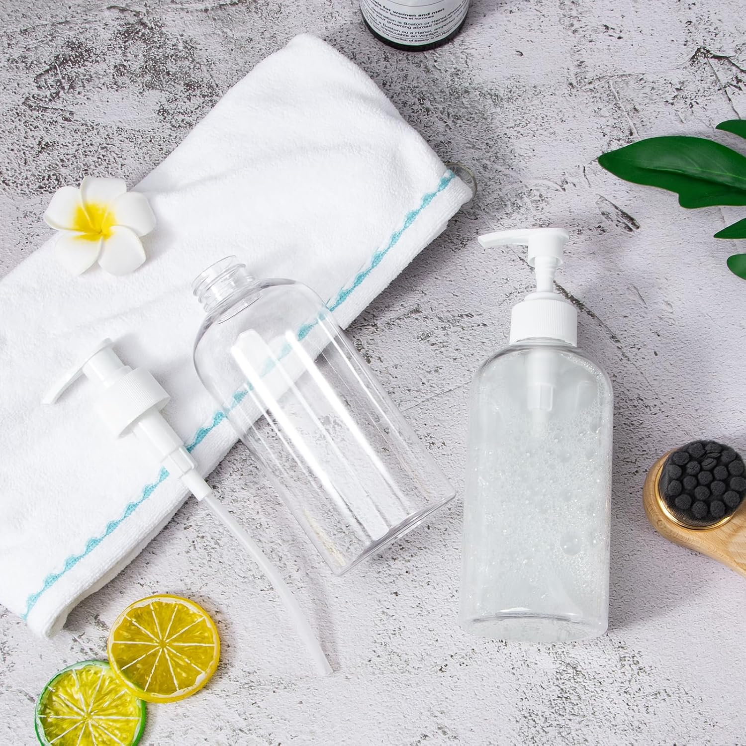 Yebeauty Pump Bottle Dispenser, 2 Pack 13.5Oz/400Ml Dish Lotion Soap Dispenser Plastic Liquid Shampoo Container for Bathroom Kitchen Hotel Body Wash, Clear image number 1