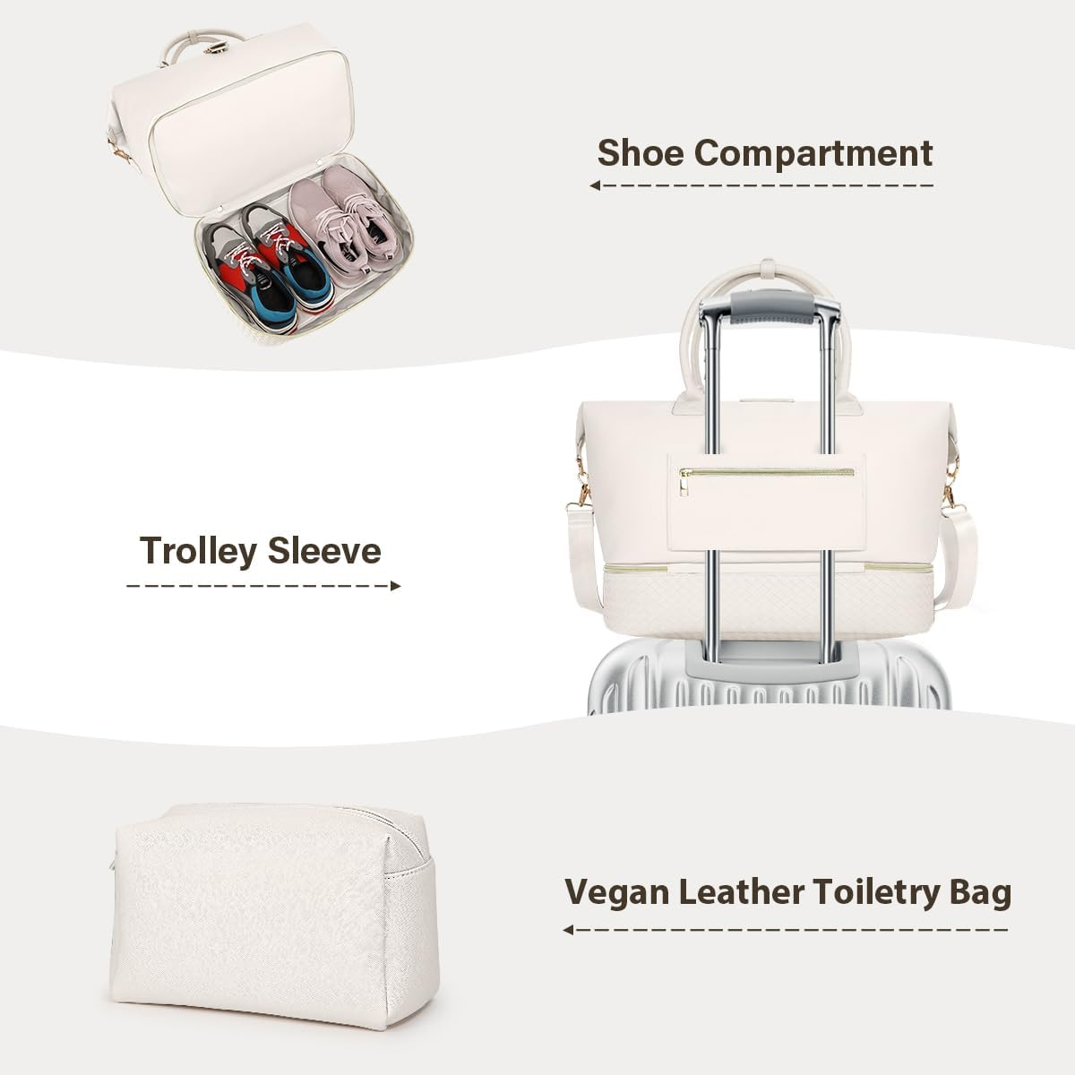 Travel Weekender Bags for Women, PU Leather Overnight Tote Duffle Bag with Shoe Compartment & Toiletry Bags image number 4