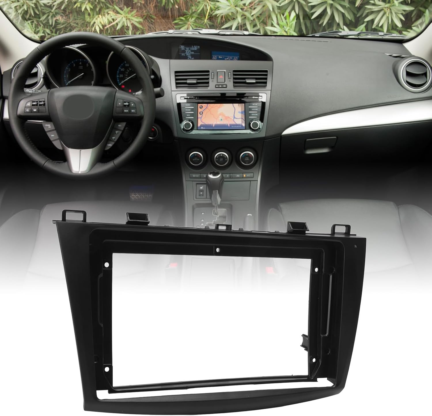 Dash Fascia, Car Radio Fascia Panel Dash Trim Kit, 9In Car Navigation Panel Frame Black Stereo Dash Fascia Replacement for Mazda 3 2010‑2013 image number 6