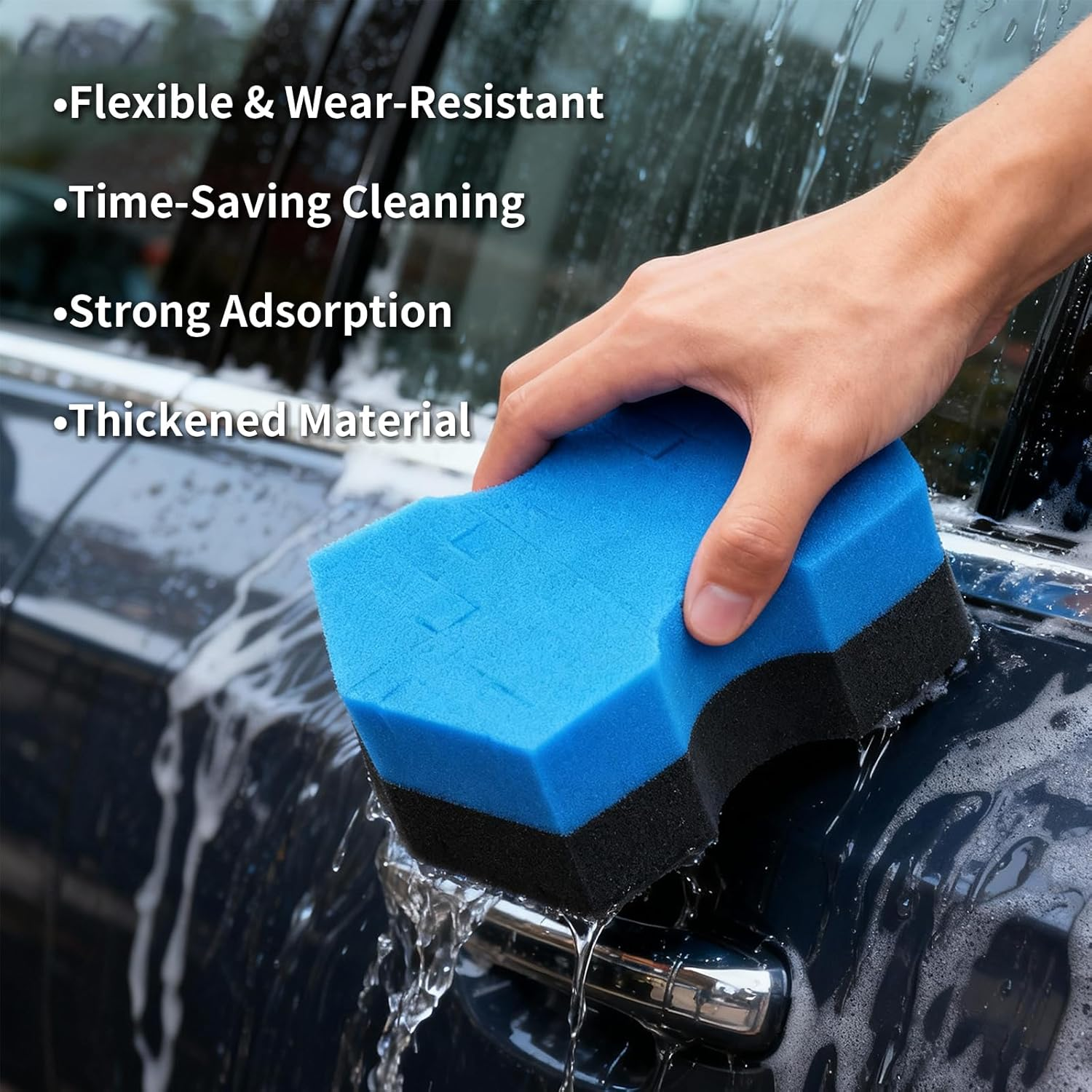 2Pcs 8-Shaped Advanced Mesh Car Wash Sponge Tool, Large Professional Detail Oil and Dirt Removal Car Wash Products, Anti-Damage Sponge for Cleaning and Detail Handling Soap and No-Rinse Wash image number 3