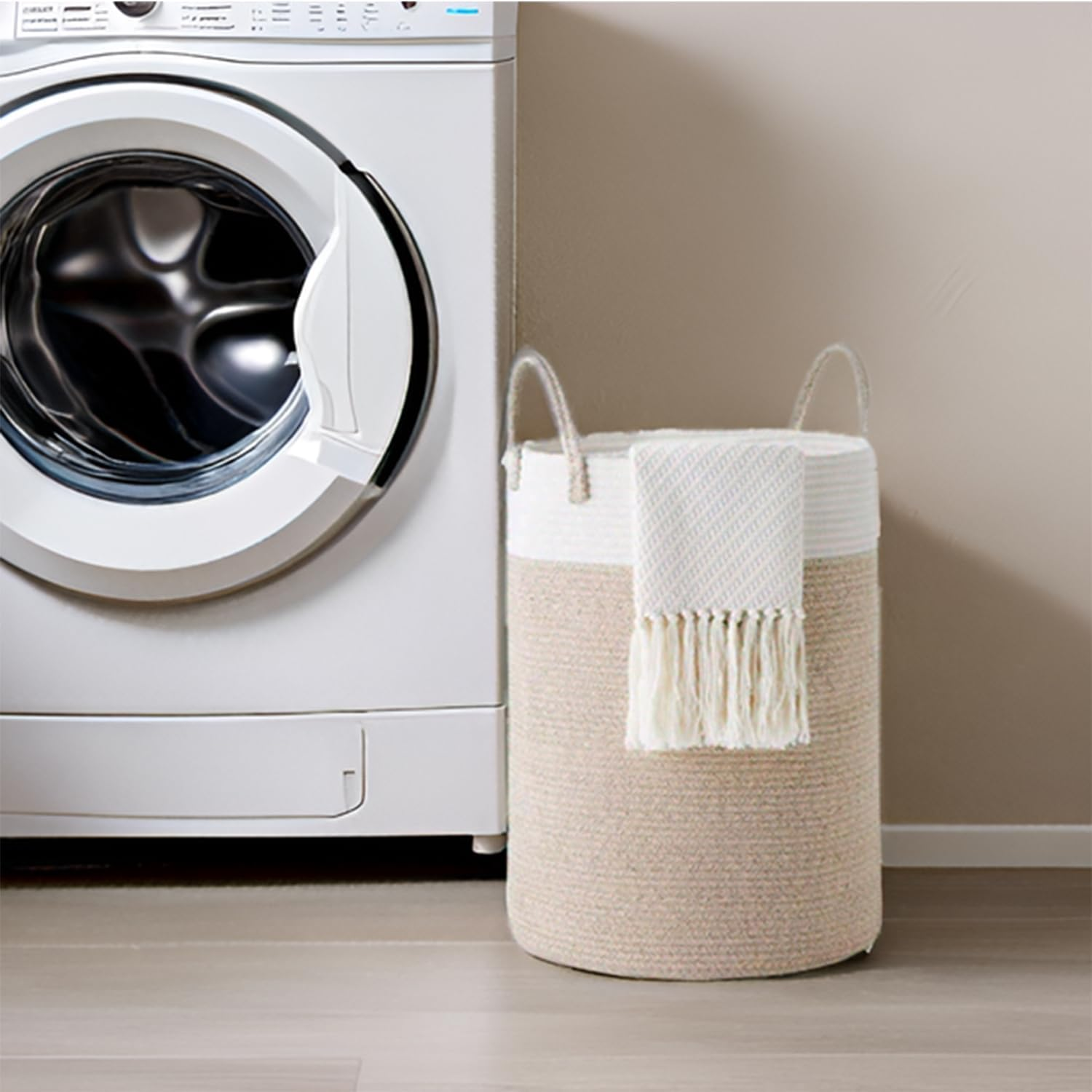 Cotton Rope Blanket Basket, Storage Baskets for Organizing Woven Laundry Basket & Nursery Hamper Large Basket for Blankets & Toy Basket, Collect Objects, Toned Brown image number 1