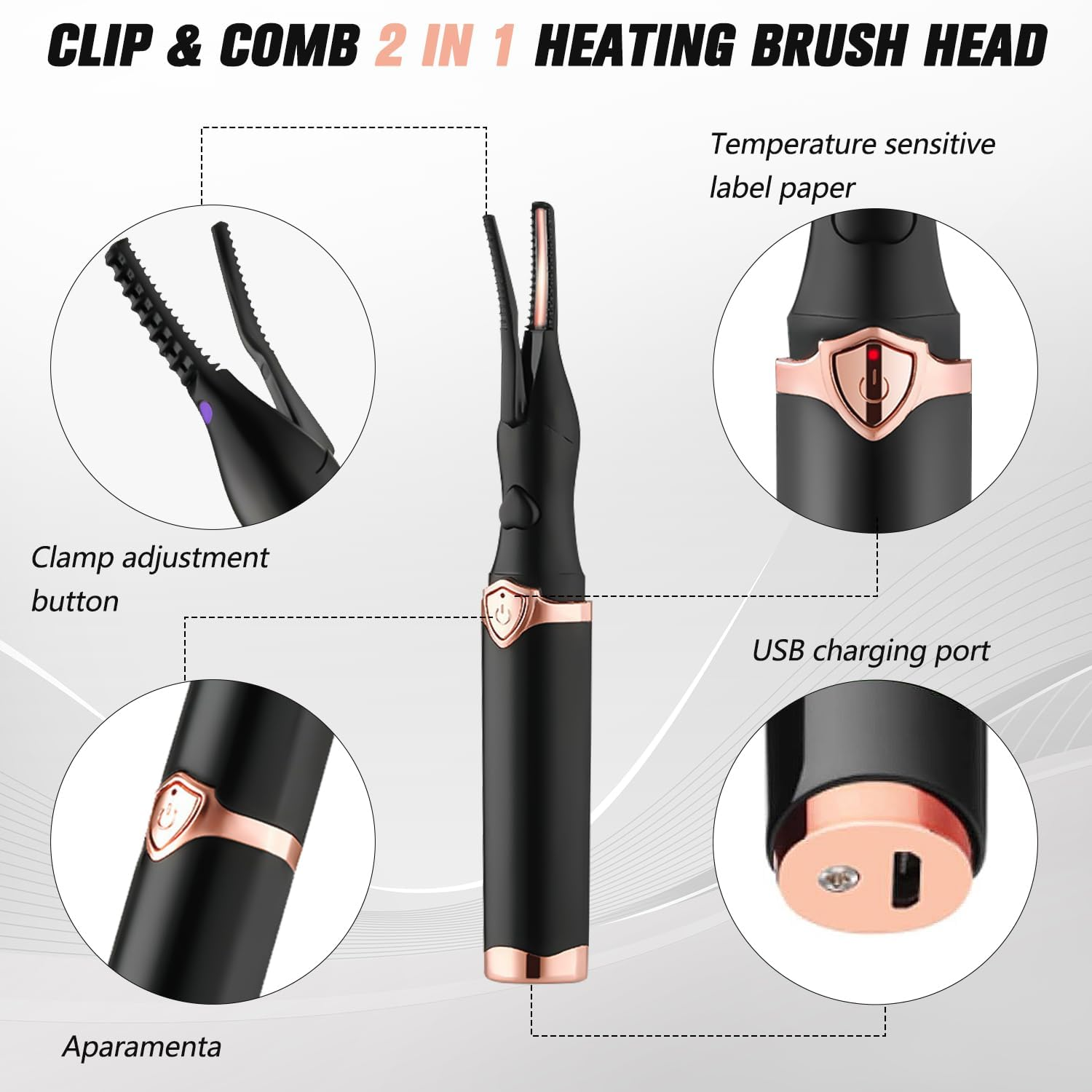 Heated Eyelash Curler, Mini Electric Eyelash Curler, Portable Makeup Electric Eyelash Curling, USB Rechargeable Finalize Eyelash Tool Beauty Tools for Women (Black) image number 5