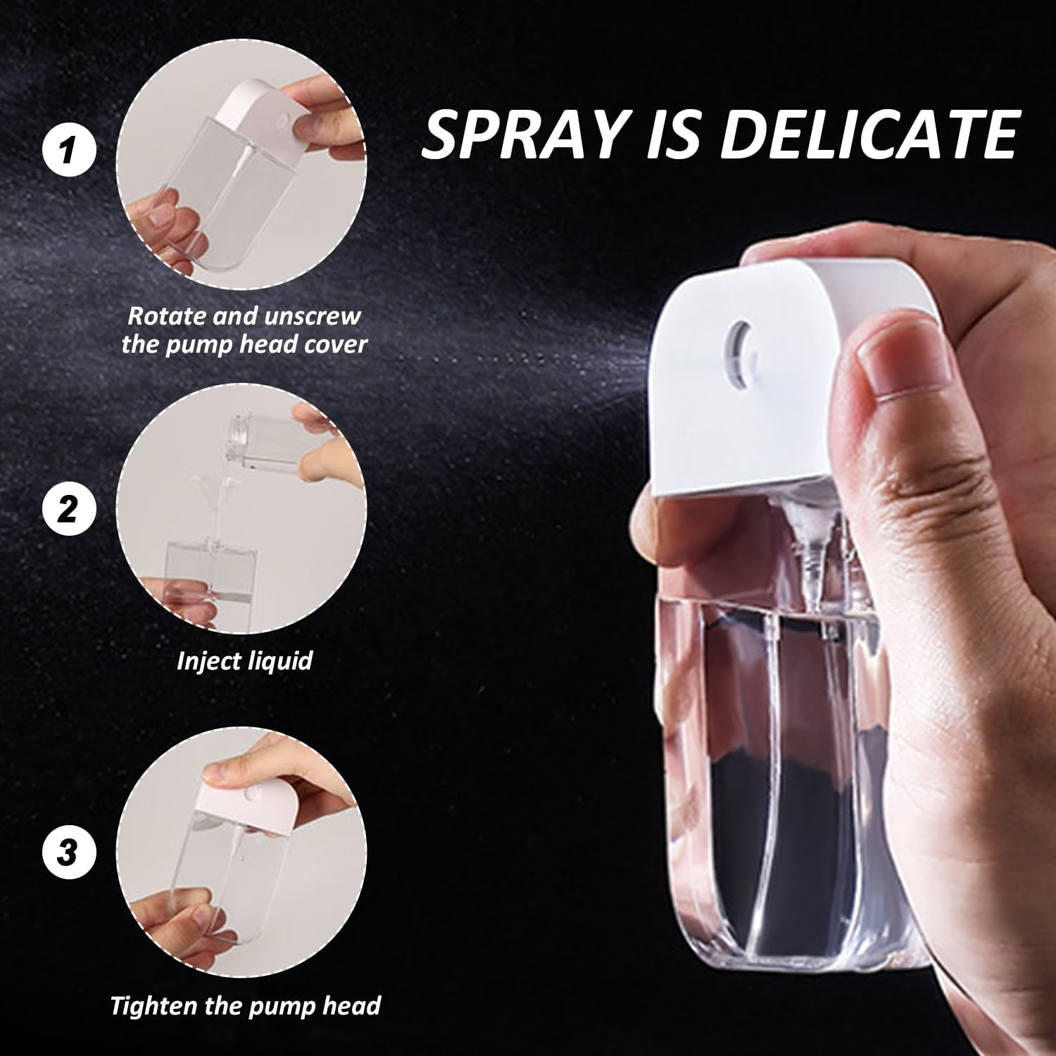 2 Square Press Spray Bottles, 2 Anti-Lost Double Hook Lanyards, Portable Silicone Spray Bottles, Travel Fragrance Underfilling, Reusable Cosmetic Spray Bottles image number 3