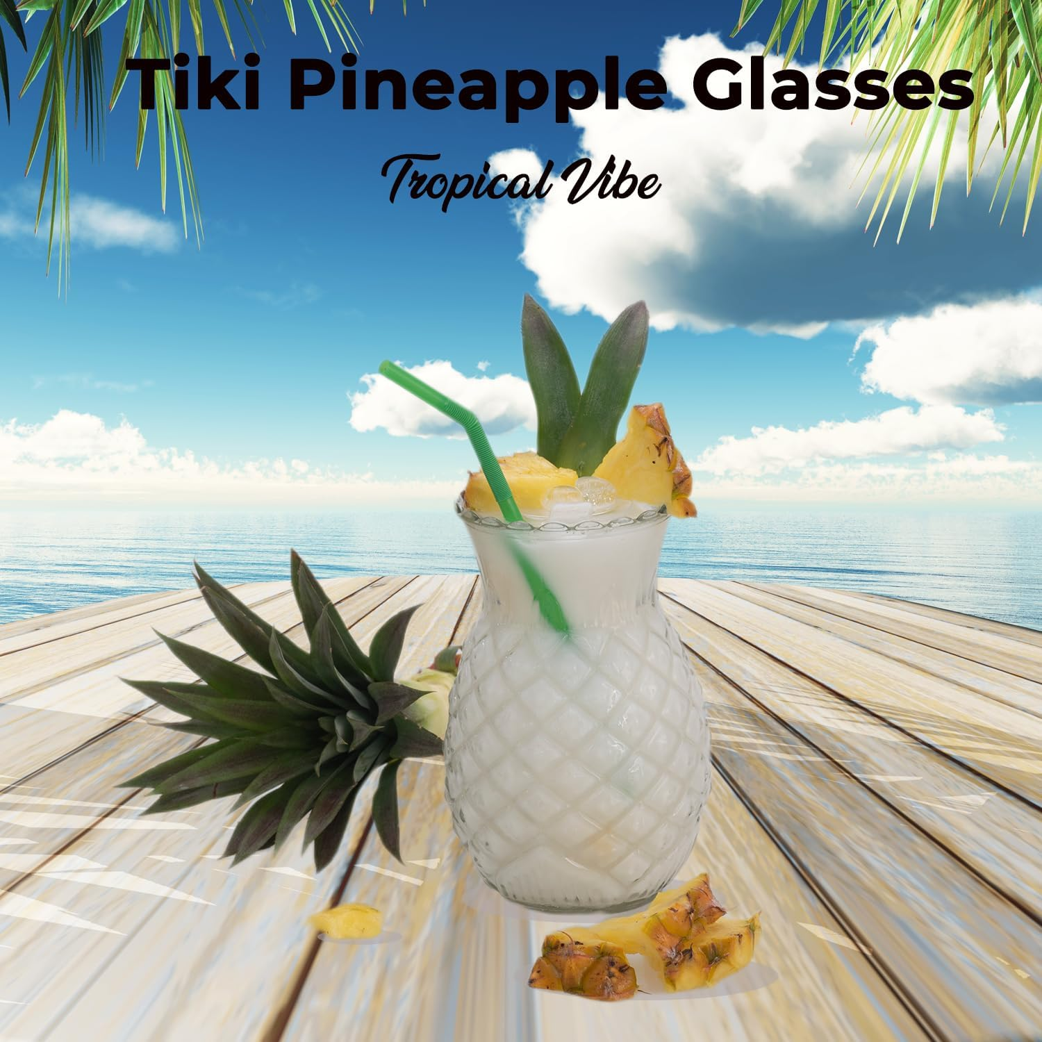 Set of 2 Pineapple Cocktail Glasses, 20 Ounce/570Ml Fun Cocktail Jars Tiki Cups for Bar, Party image number 4
