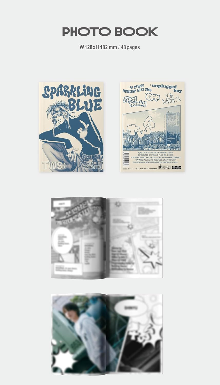 TWS Sparkling Blue 1St Mini Album Weverse Albums Version Dust Jacket+1P QR Card+48P Photobook+1Ea Sticker+1P Postcard+1P Photocard+Tracking Sealed image number 1