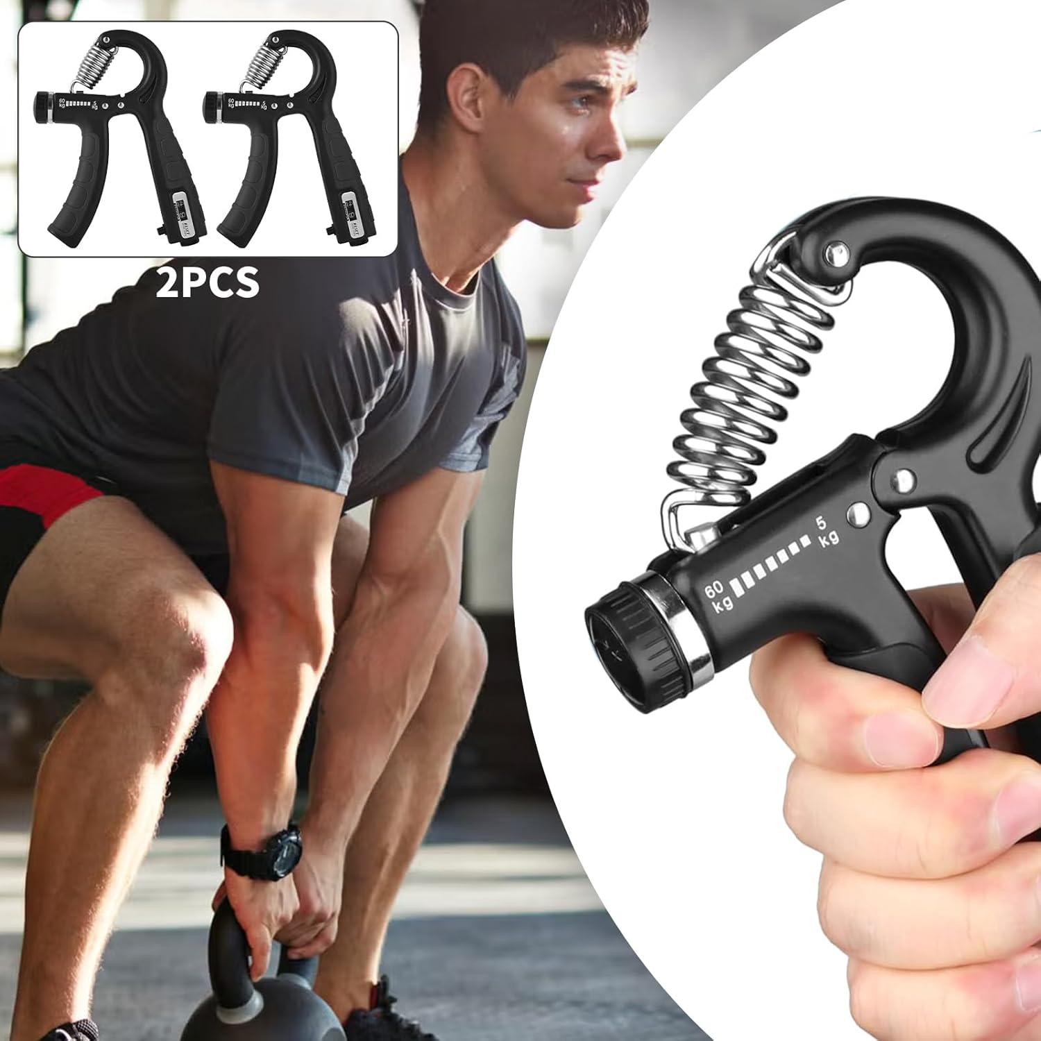 2 Pcs Hand Grip Strength Trainer with Smart Counting, 11-132Lb Adjustable Resistance Nonslip Hand Grip Strengthener Gripper, Forearm Exerciser Equipment, Hand Gripper for Athletes Rock Climbers & More image number 3