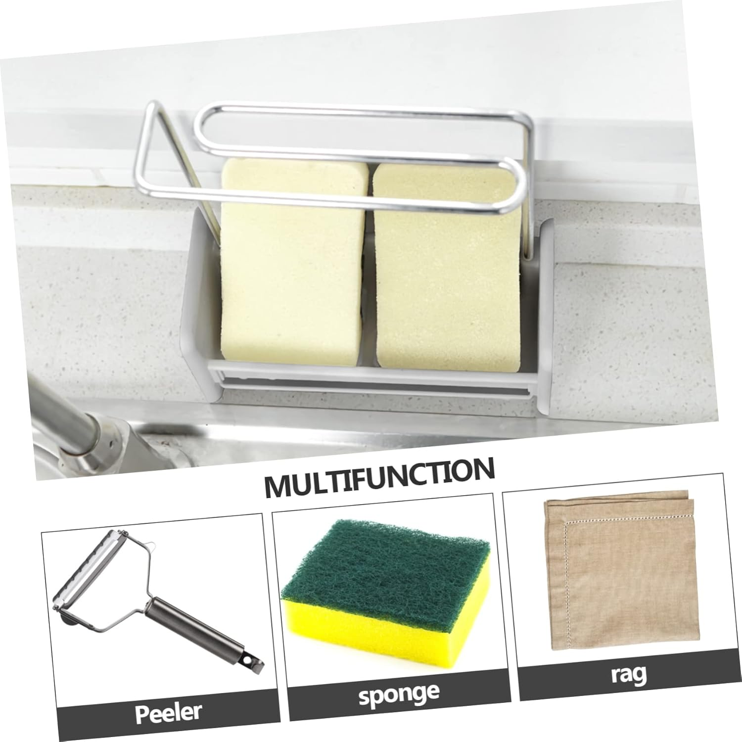 LABRIMP Elegant Modern Design Sink Rack Dish Drying Rack over Sink Kitchen Wall Storage Cleaning Cloth Holder image number 3