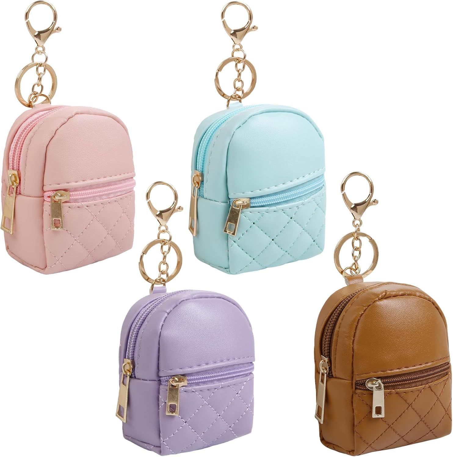 4Pcs Mini Backpack Keychain,Cute Cosmetic Bag for Women,Pu Leather Makeup Bag Key Pocket Lipstick Bag Card Holder Data Cable Organizer Zipper image number 4