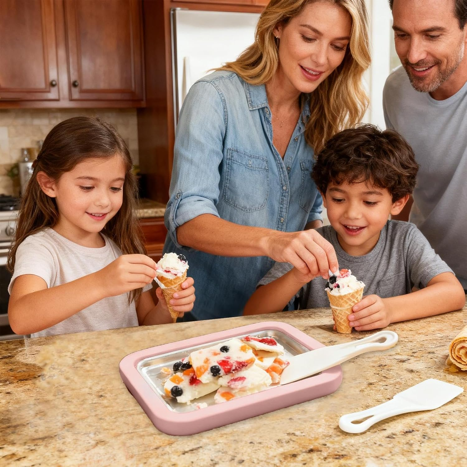 Rolled Ice Cream Machine,Homemade Yogurt Tray | Instant Cold Plate with 2 Spatulas,For Adults Home Kitchen Party Family Gathering Outdoor Holiday image number 5