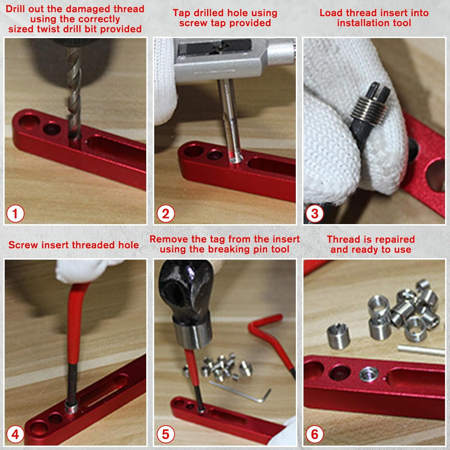 LEONTOOL 30 Piece M8X1.25 Helicoil Thread Repair Kit, Metric Helicoil Repair Kit with HSS Drill Bits Thread Inserts Taps Breakoff Installation Tools, Portable Rethreading Tool Kit for Auto Repairing image number 4