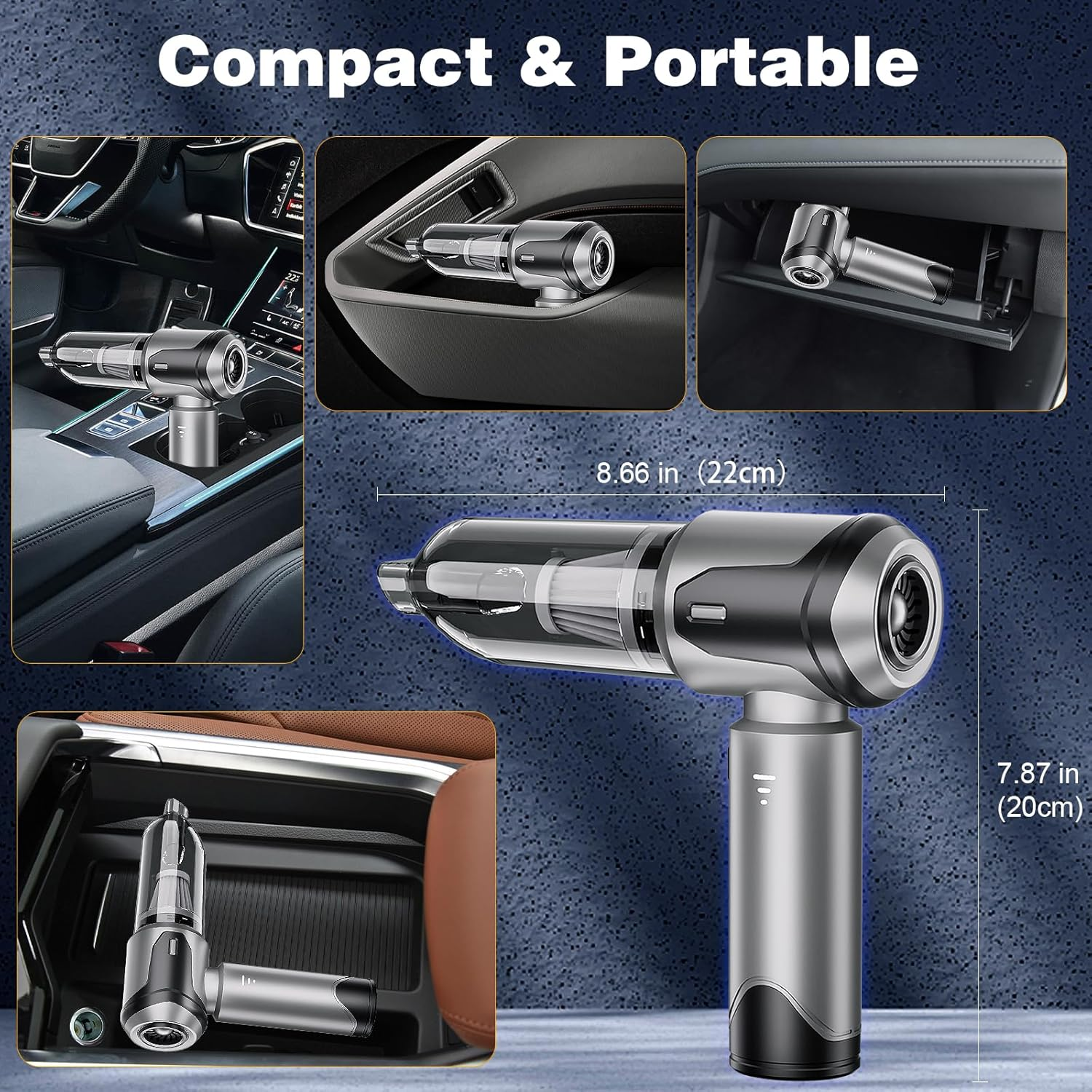 Lecoirrax Car Vacuum Cleaner Cordless, 22000 PA High Power Mini Vacuum Cleaner Handheld, Rechargeable Compressed Air Duster, Portable Air Blower for Home, Pet, Keyboard, Office(Grey) image number 4