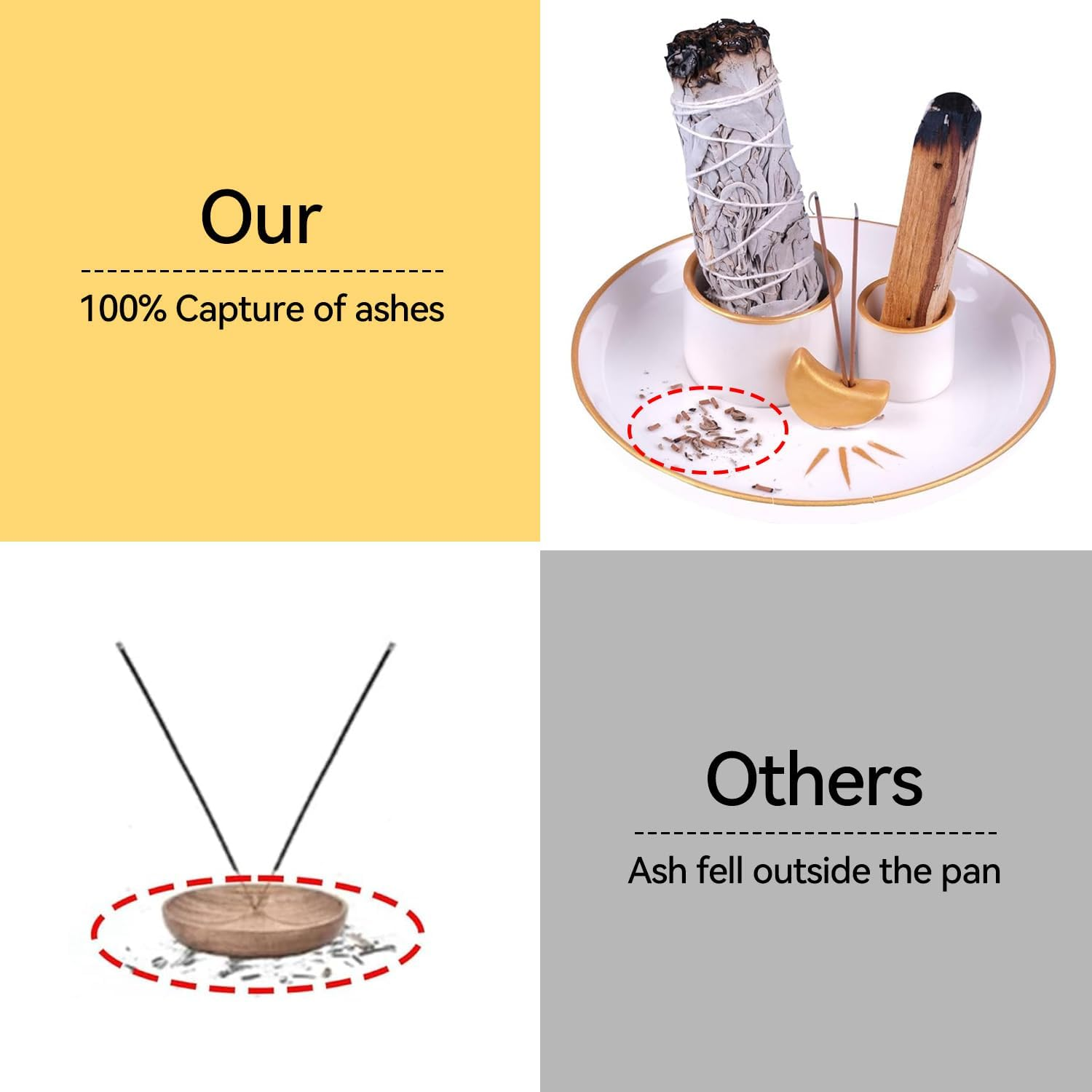 Proxima Direct 5.9 Inches 4 in 1 Incense Burner Holder, Sage and Palo Santo Holder for Burning, Candle Holder for Sticks, Ceramic Ash Catcher Tray for Meditation Yoga Room image number 2