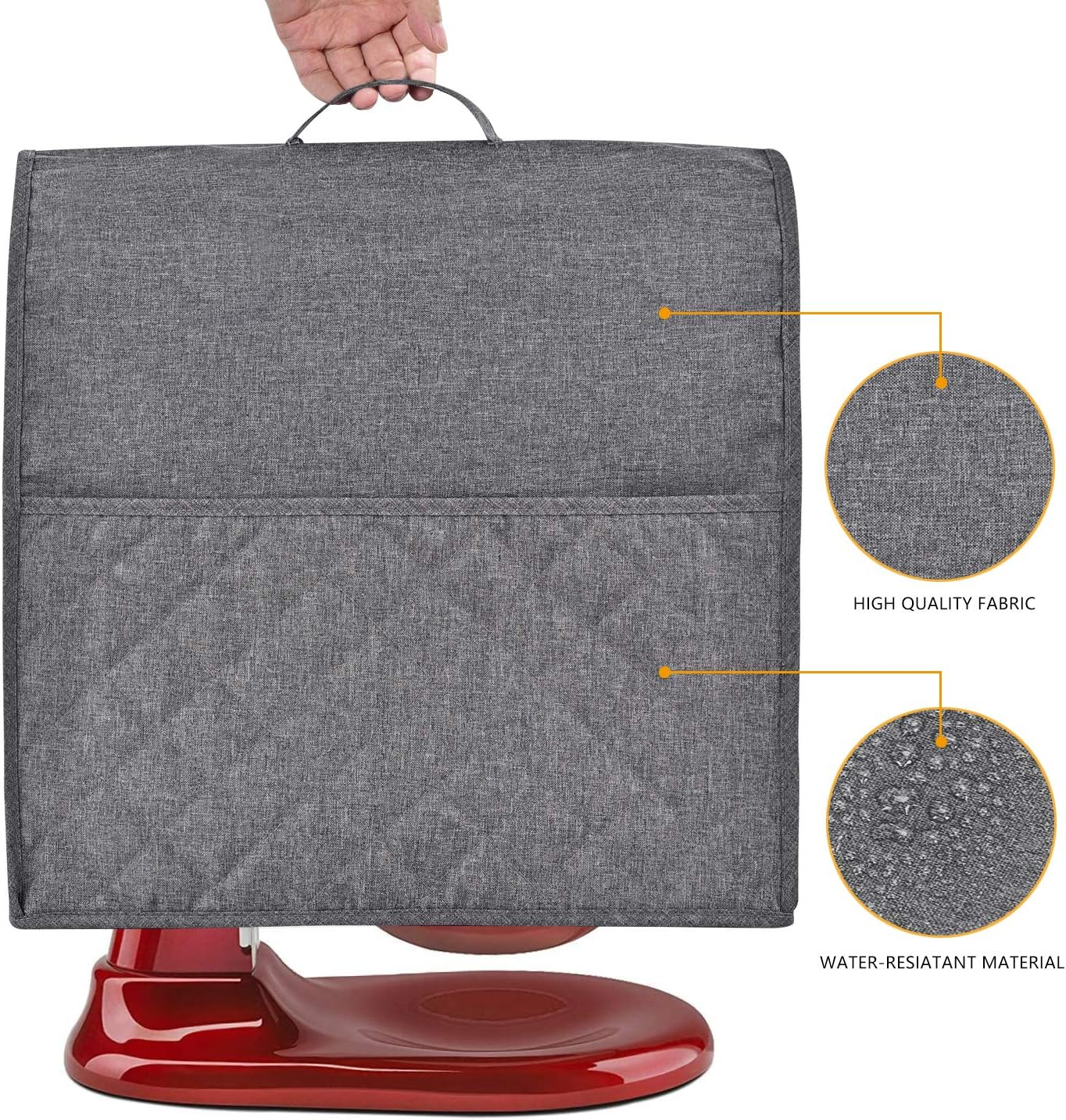 Stand Mixer Dust-Proof Cover for Kitchenaid Mixer，Multi Pockets for Various Kitchen Appliance Accessories，Water-Resistant，Easy Cleaning (Grey, Fit for Tilt Head 4.5-5 Quart) image number 5