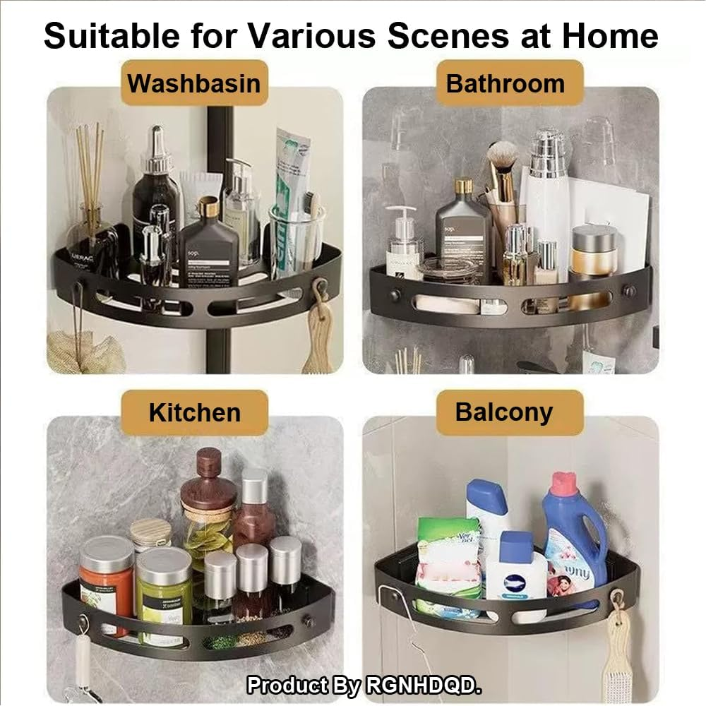 3-Piece Bathroom Shelves Storage Rack Shelf ABS Triangle Shower Caddy &ndash; Heavy Duty, Detachable with 2 Hooks &ndash; Bathroom Shelf for Shower Organization, Holds Shampoo, Conditioner, Razors, Soap