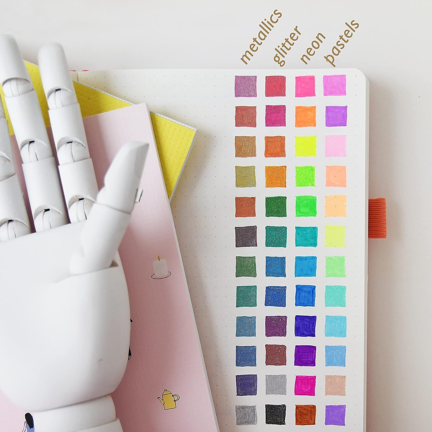 Primrosia 48 Glitter Gel Pens, Inc. Metallic, Pastel & Flourescent for Adult Coloring Book & Bullet Journal Pens. No-Bleed-Through in a Variety of Shades, 7.5X More Ink Fine Point Markers Set image number 2