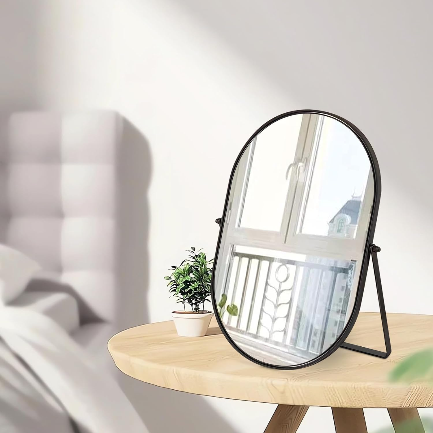 Numjeg Makeup Mirror Portable Vanity Tabletop Mirrors with Metal Frame Desk Table Mirror with 90&deg;Adjust Rotate Good for Bedroom Bathroom Dressing Room image number 4
