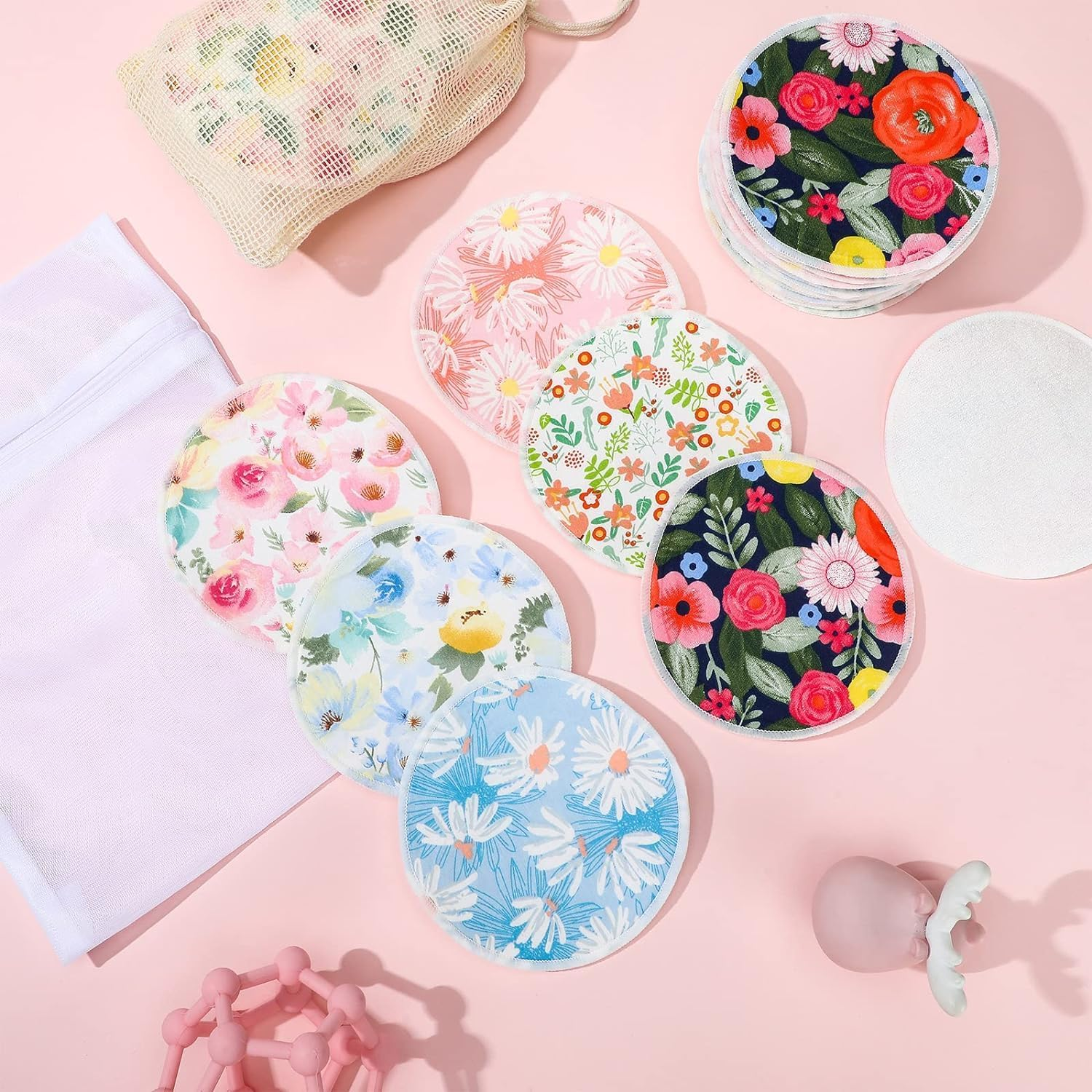 ZONEY 12Pcs Reusable Breast Pads, Bamboo Nursing Pads with Wet and Laundry Bag Floral Nipple Pads Breastfeeding, Nursing Pad Absorbent Pads for Breastfeeding Maternity (Flower) image number 2