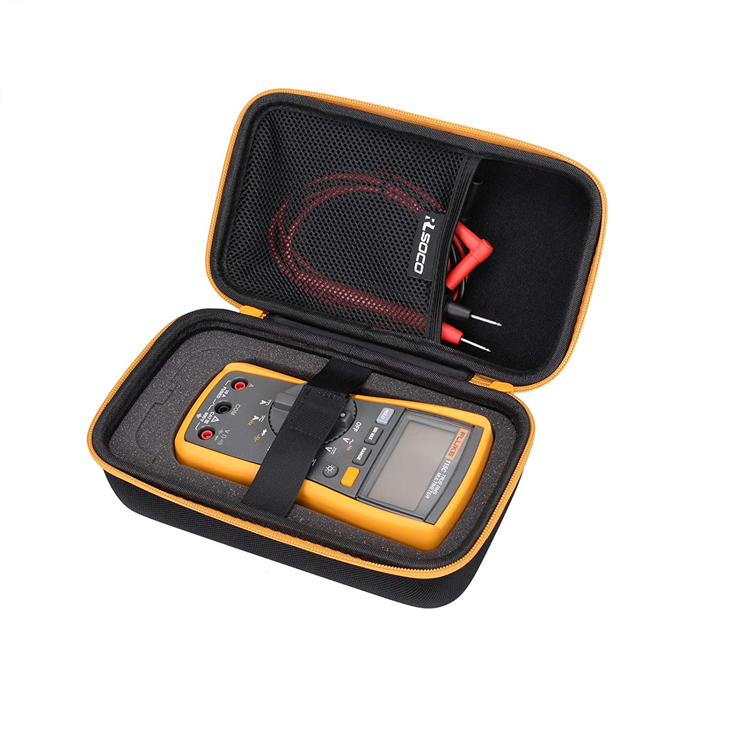 RLSOCO Case for Fluke 117/116/115/179/114/113/233 & Fluke 101/107/106/17B+/15B+ Digital Multimeter, Hard Carry Case with DIY Foam, Drop- and Shock-Resistant - Yellow Zip (Case Only)