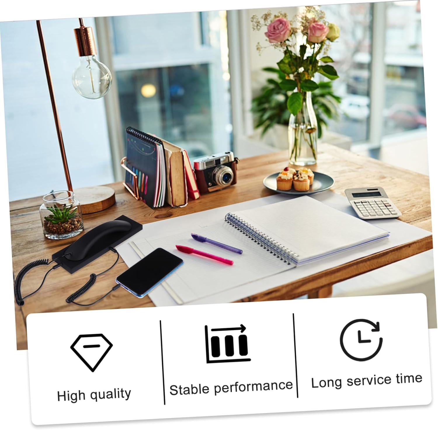 Jojofuny Vintage Telephone Handset Mobile Phone Handset Retro Style Matte Black Corded Receiver with Noise Reduction for Home Office Use Compatible with Smartphones and Tablets image number 2