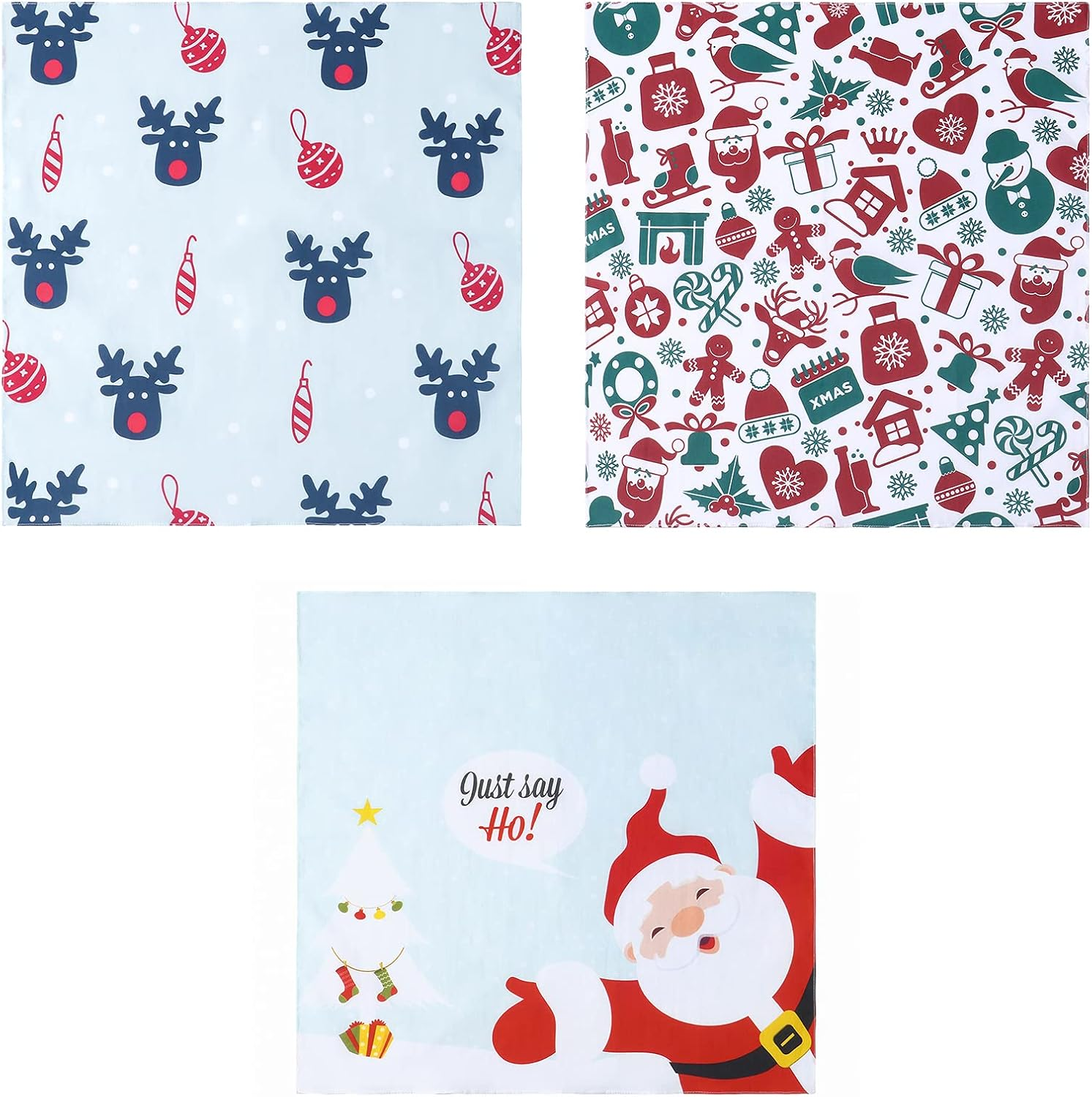 HOULIFE Christmas Handkerchief &ndash; Handkerchiefs for Ladies Cotton, 100% 60S Combed Cotton Xmas Santa Claus Moose Trees Sock Gingerbread Man Hankies Gift Set for Women Men Kids, 3/6 Pieces, 40X40Cm - 6, Just Say Homerry-Xmas image number 4