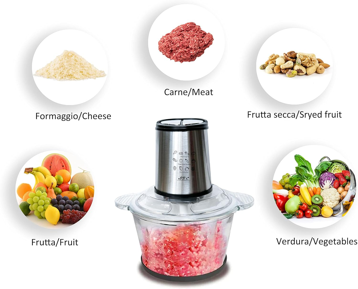 Electric Kitchen Chopper, Electric Meat Grinder, Mixer, 400 W, 2.5 L Glass, Meat Grinder with 4 Stainless Steel Blades for Meat, Onions, Fruit, Vegetables image number 6