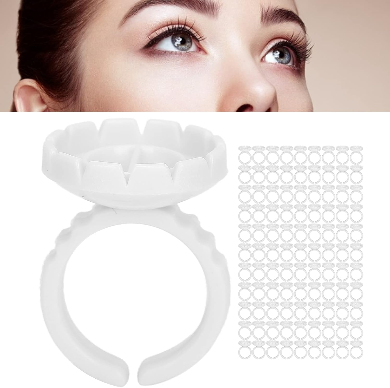 Pack of 100 Adhesive Rings for Eyelash Extensions, Disposable Eyelash Glue Ring, Cup, Glue Cup, Eyelash Extension, Glue Holder for Eyelash Extension (100 White Pack) image number 3