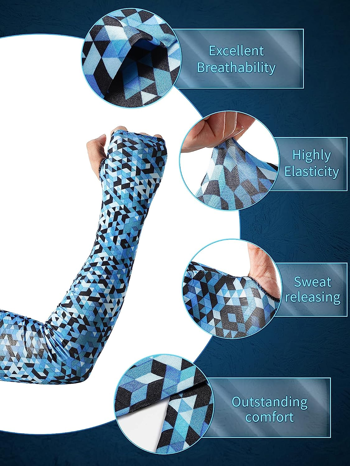 Geyoga 20 Pairs Sun Protection Arm Sleeves Fingerless Gloves Unisex Arm Covers Ice Silk Cooling Sleeves Protective Non-Slip Arm Sleeves for Outdoor Sports Running Cycling Driving, 20 Colors image number 3