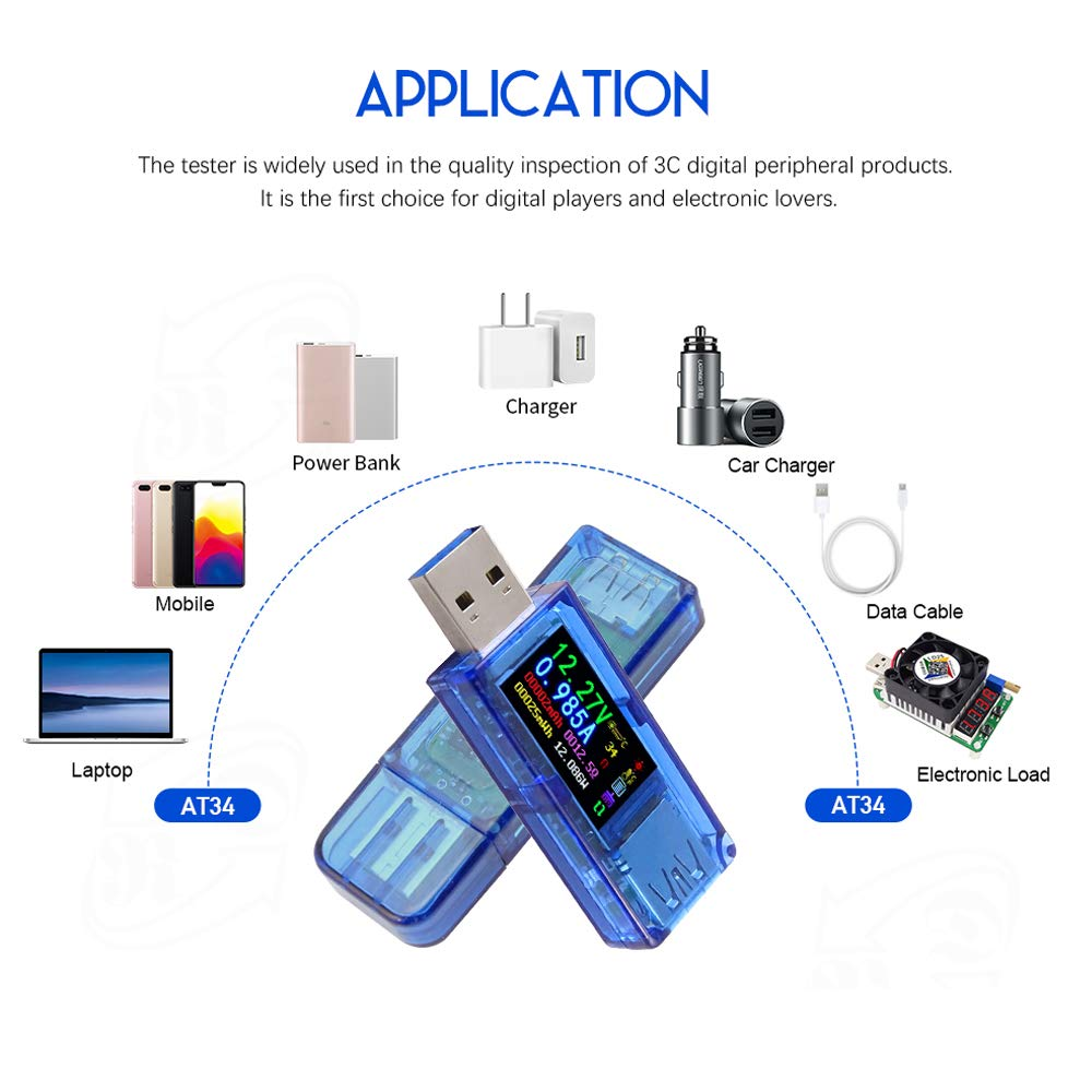 AT34 USB 3.0 Tester, USB Power Meter, 3.7-30V 0-4A Voltage Tester Multimeter, USB Current Meter Tester, IPS Color Display Voltmeter Ammeter, USB Charger Tester image number 1