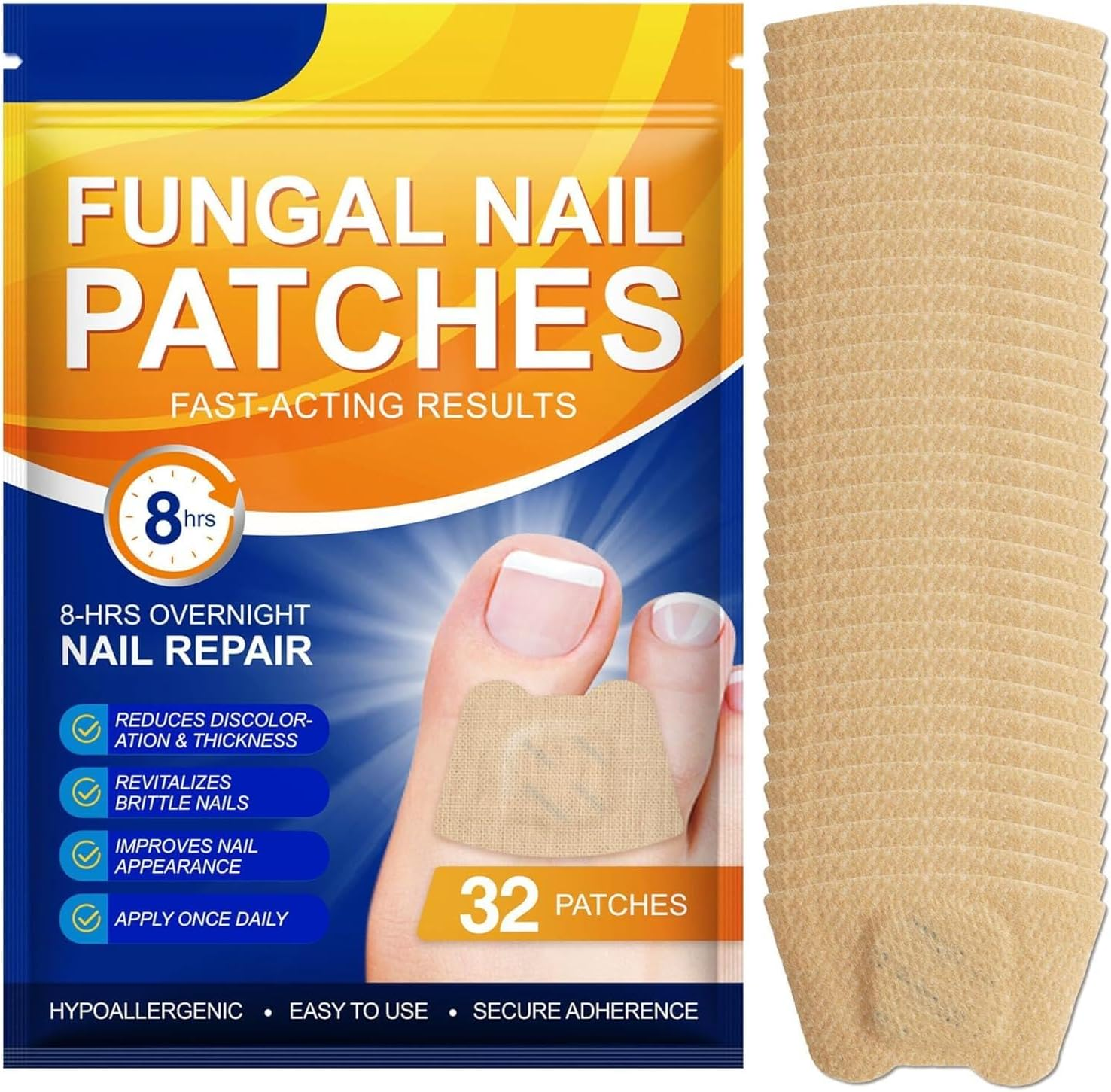 Fungal Nail Patches 32PCS for Toenails Overnight Treatment Damaged Foot Nails Repair Care Safe for Sensitive Skin Easy to Apply