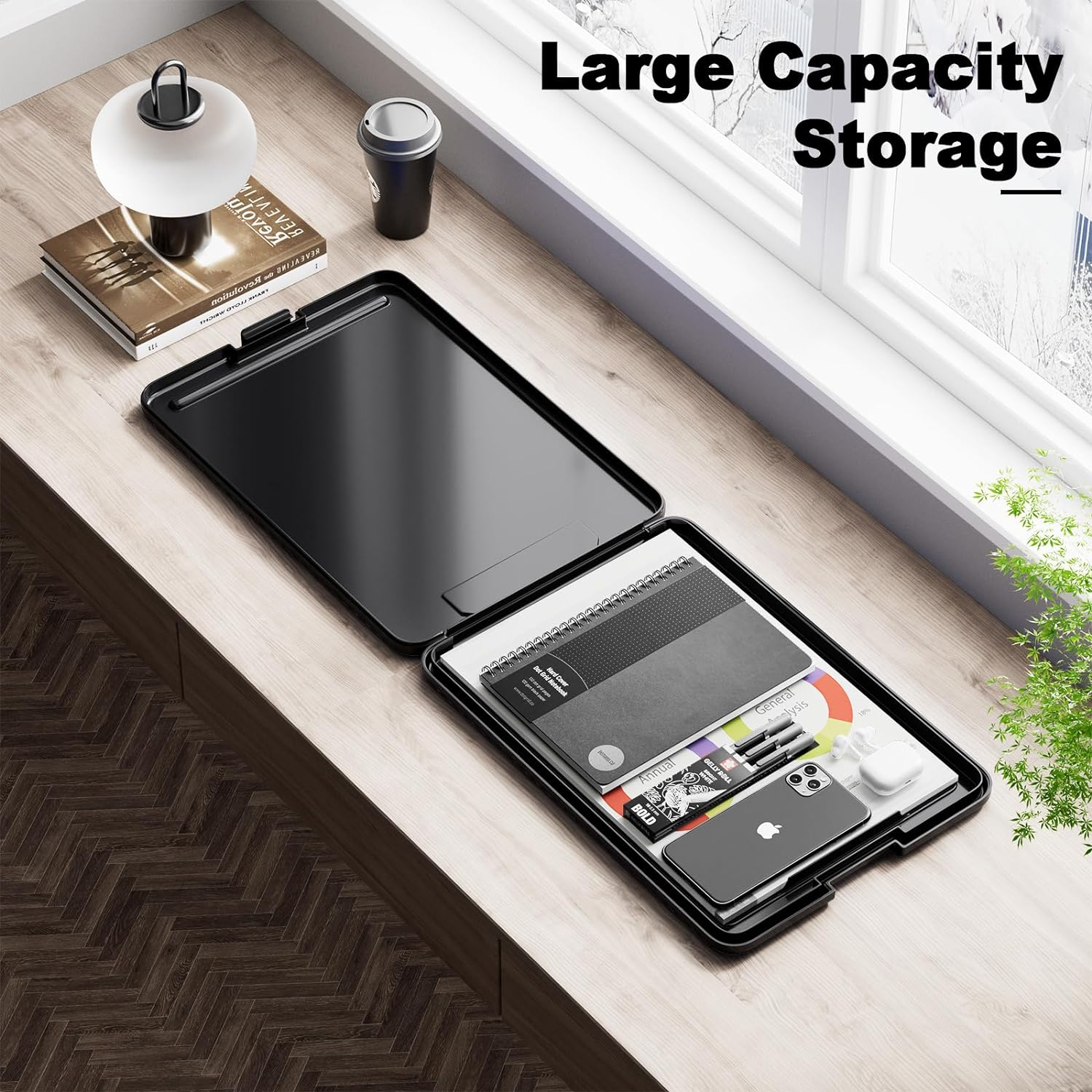 Hongri Clipboard with Storage, 8.5 X 11 Nursing Clip Board Foldable Storage for Nurses, Lawyers, Students, Classroom, Office, School, Size 13.4 X 9.4 X 0.9 In, Black image number 3