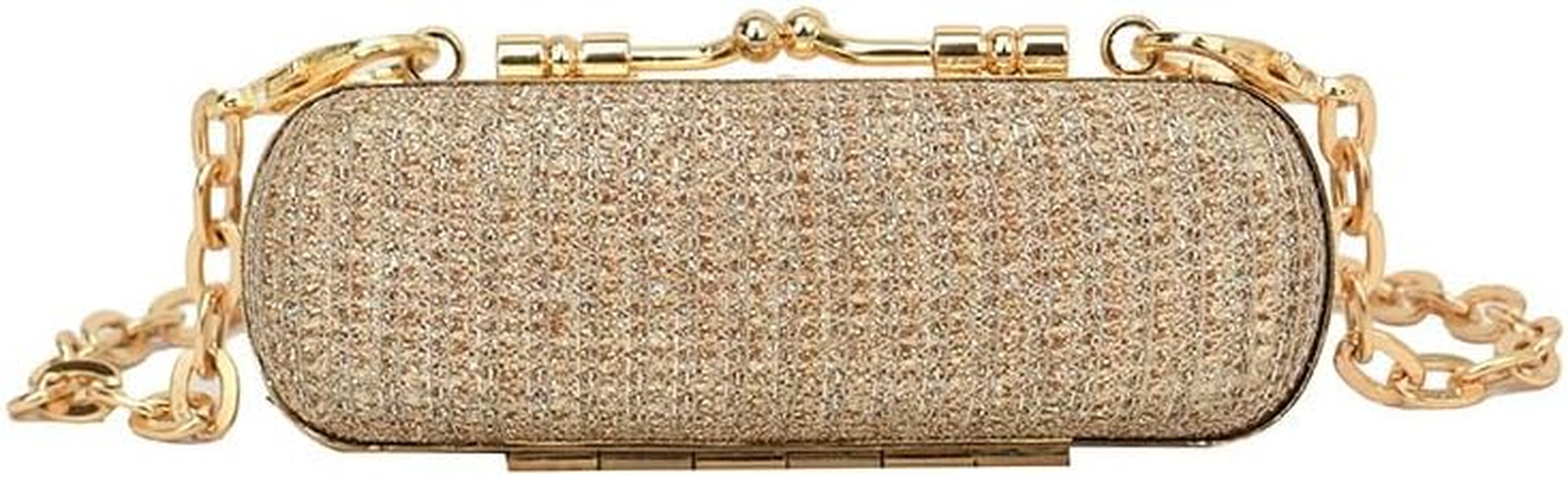 Mini Crystal Lipstick Case Bling Rhinestone Cosmetic Storage Bag with Metal Chain Lipstick Storage Holder Makeup Jewelry Case, Bling Rhinestone (Gold, One Size) image number 5