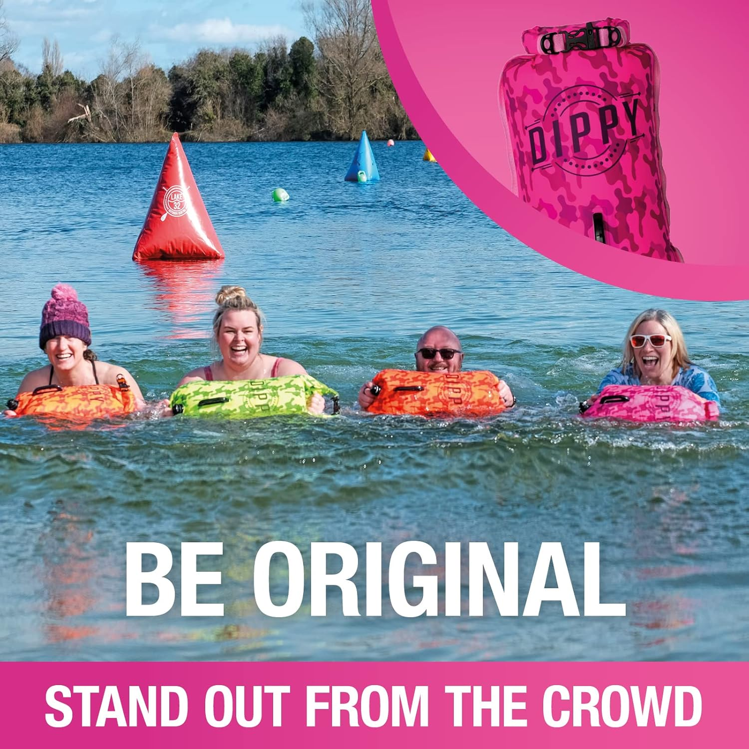 DIPPY Tow Floats for Open Water Swimming | 28L Swim Buoy Open Water Swimming Float | Waterproof Swimming Buoy | Tow Float Dry Bag | Wild Swimming Float | Wild Swimming Accessories (Pink Cammo) image number 3