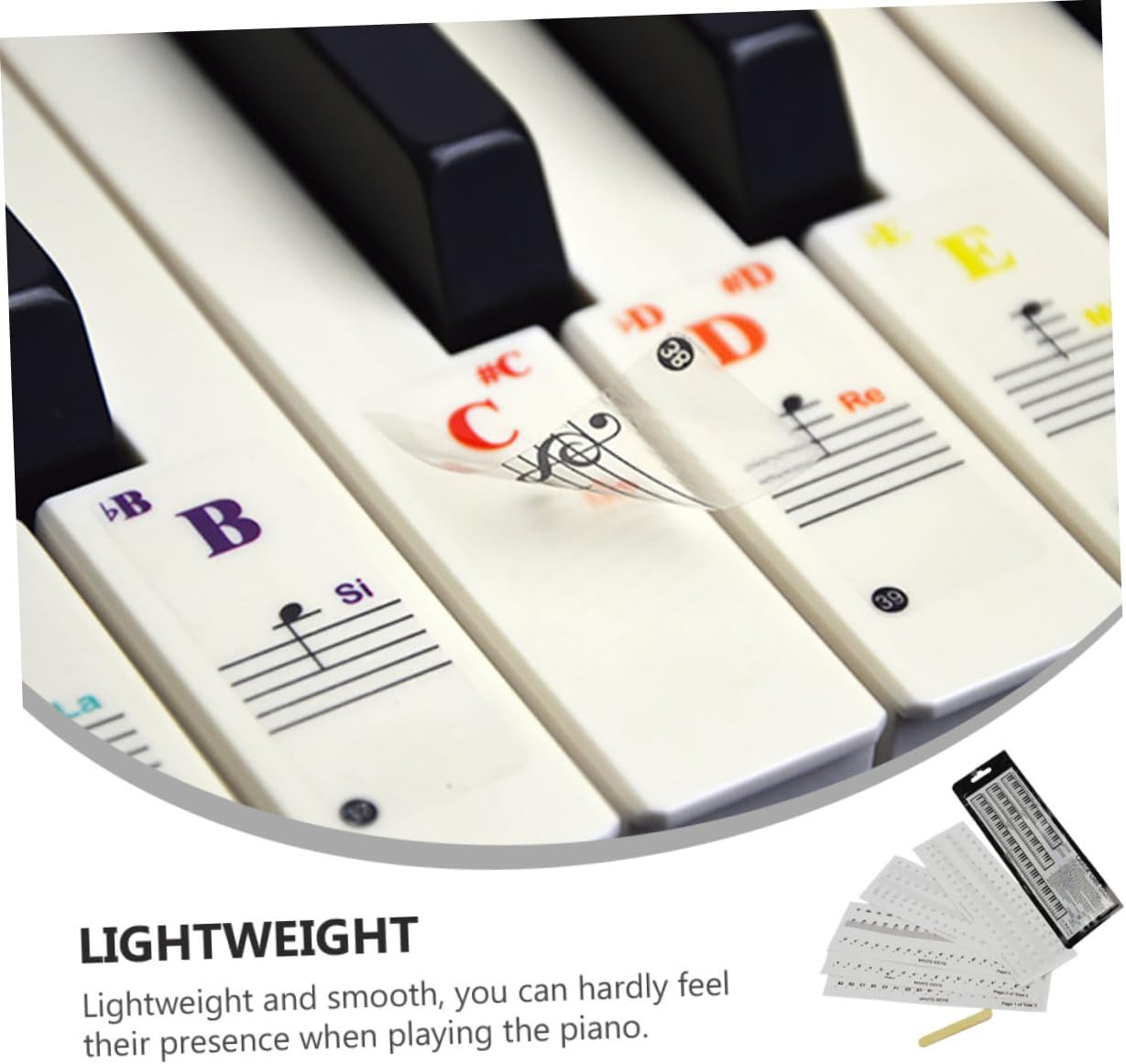 6Pcs Piano Keyboard Stickers Set 88/61/54 Keys Removable Letter Piano Decals for Beginners Colored and Black White Key Learning Labels for Keyboard Practice image number 1