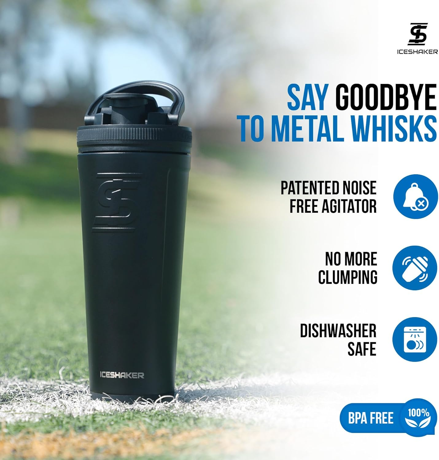 Ice Shaker Stainless Steel Insulated Water Bottle Protein Mixing Cup (As Seen on Shark Tank) 26 Oz (Black) - Black image number 3