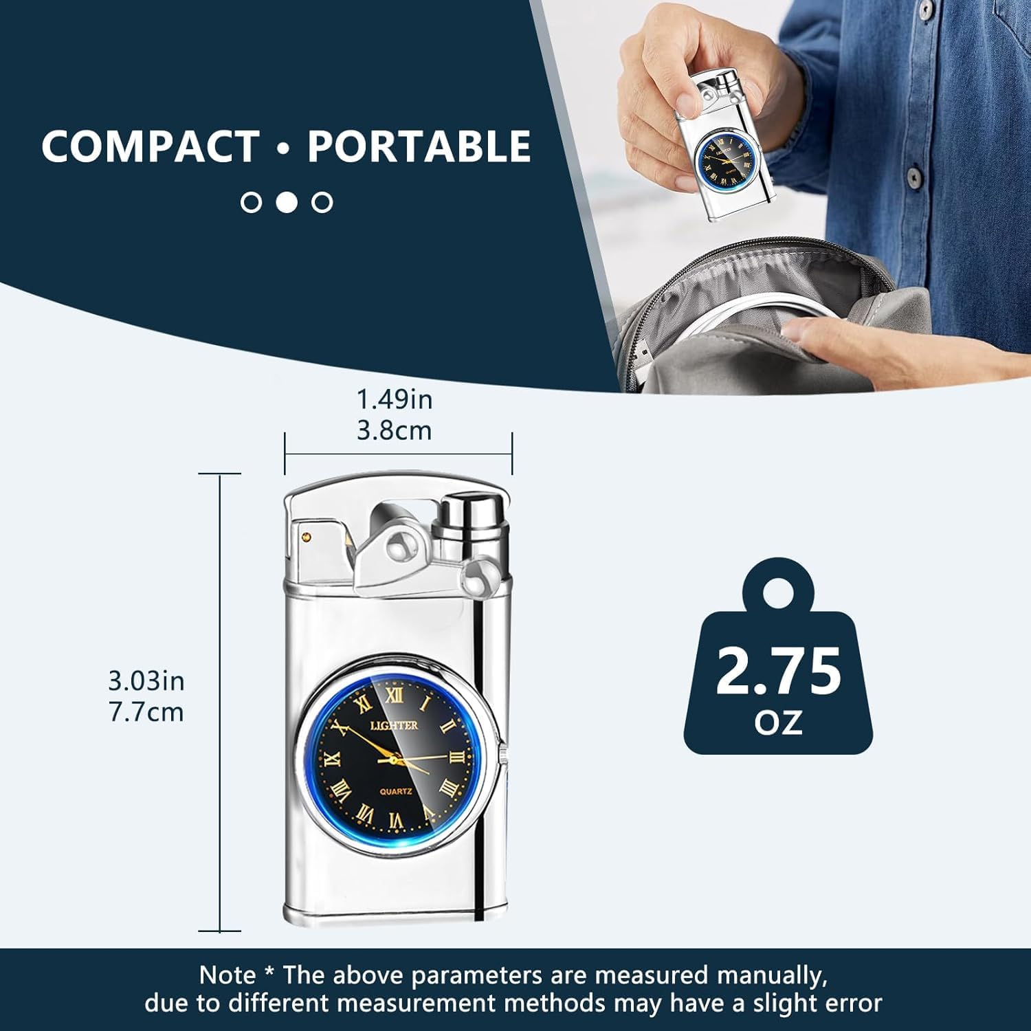 Electric Lighter Personalized Creative Lighter USB Rechargeable Lighter Flameless Lighter Windproof Dual Arc Plasma Lighters with Luminous Real Watch Dial LED (Silver) image number 6