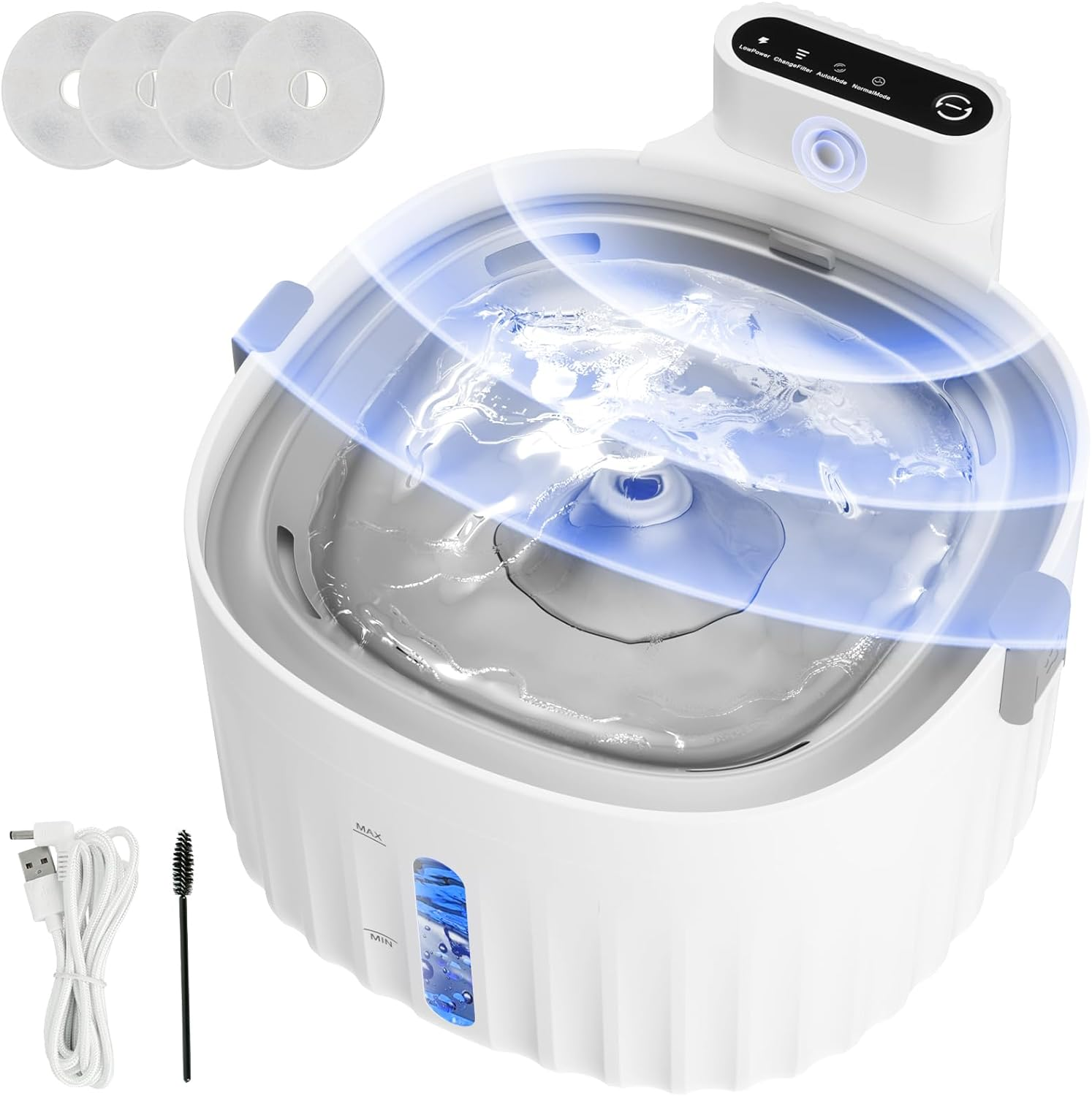 Cat Water Fountain Wireless, 2L Pet Drinking Fountain for Cats & Dogs, Sensor Auto Cat Fountain with Smart 2 Modes | Foodgrade 304 Stainless Steel Dish | 4* Filters image number 3