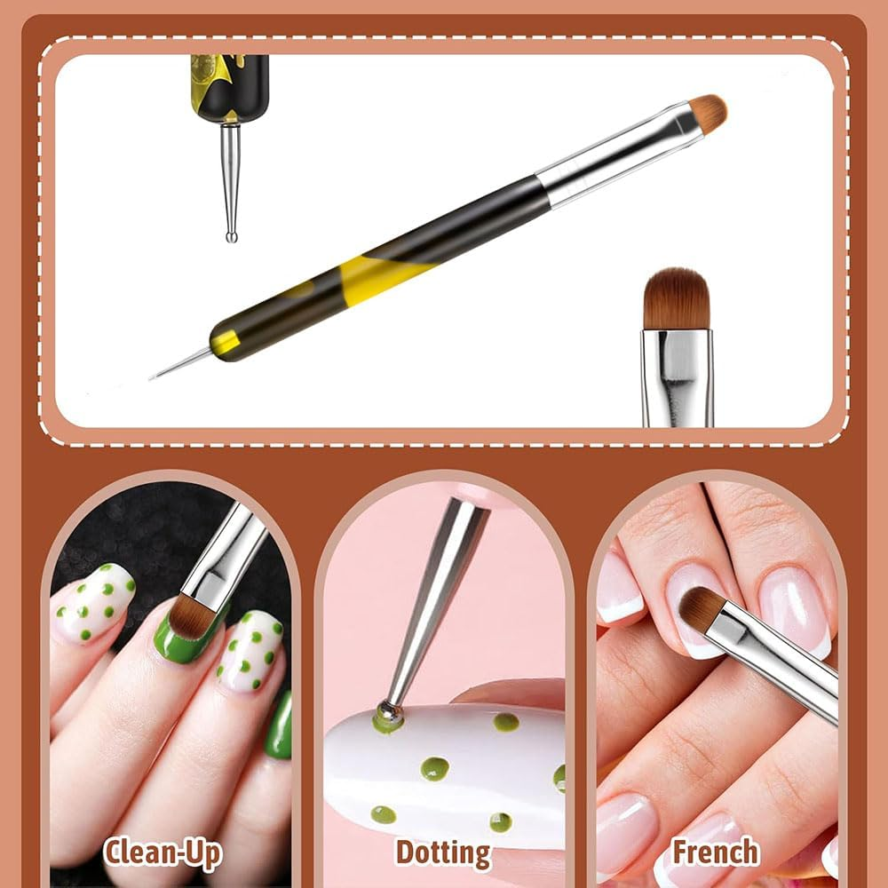 4 Pcs Professional Nail Art Brush Set 2 Way Dual Head Acrylic Nail Brush for French Tip, Line Drawing and Nail Art Design,Precision Manicure Tools for Salon Gel Polish, False Nails Extension image number 2
