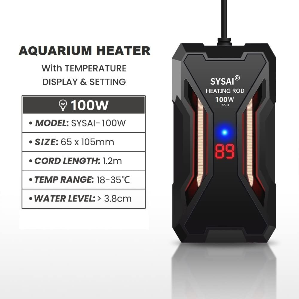 SYSAI Submersible Heater for Aquariums (50W/100W/200W) with LED Temperature Display image number 5