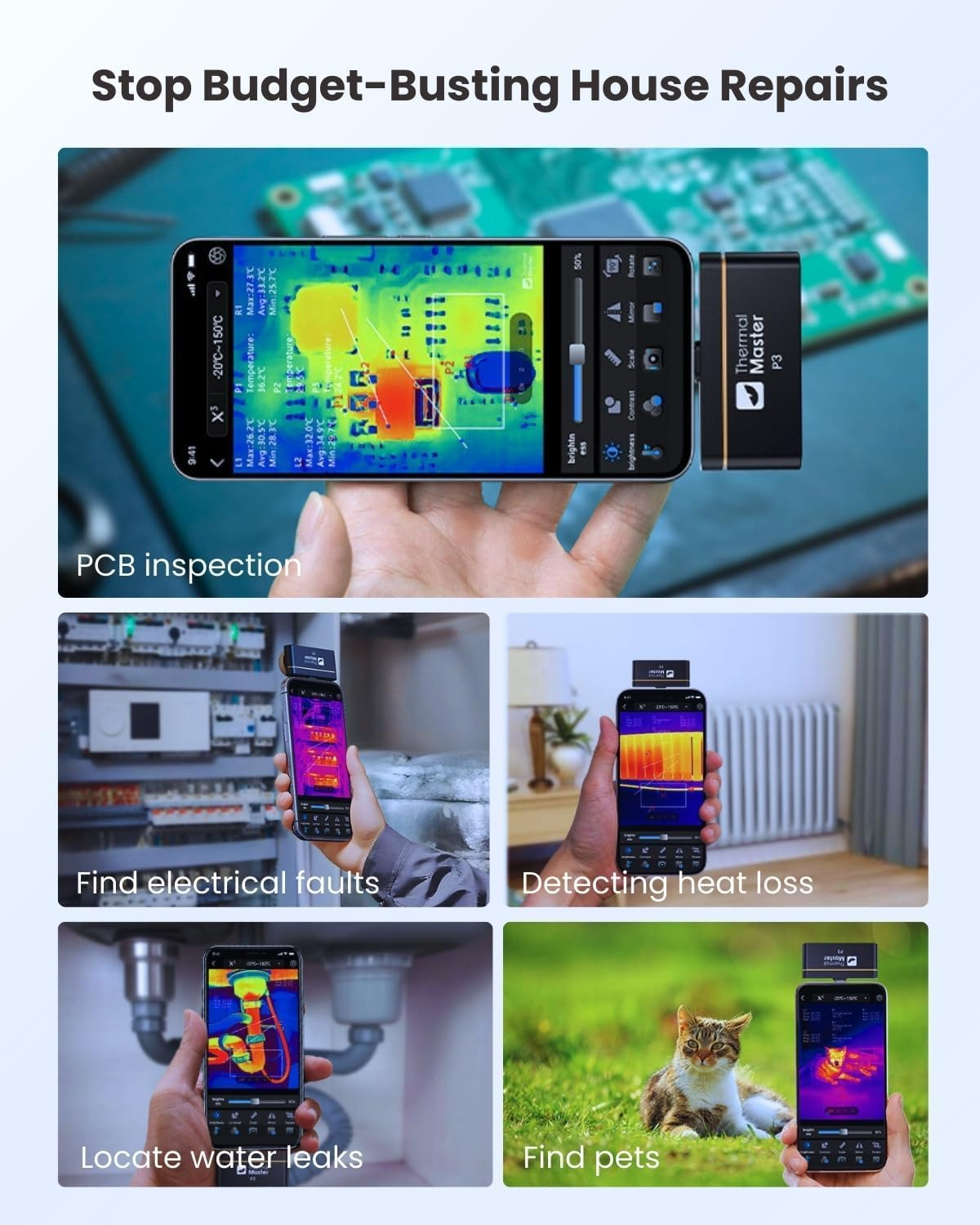 Thermal Camera for Android & Ios, P3 Thermal Imaging Camera with 512&times;384 IR Resolution, 26.3G Lightweight, 8Mm Macro Lens, -20℃~600℃, for Electrical, HVAC & Automotive Inspection