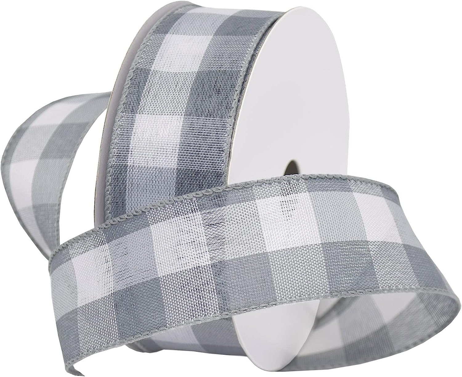 Morex Ribbon 7398.60/50-613 Cambridge 2.5" X 50 YD Wired Ribbon, Black and White, Buffalo Check Plaid Ribbon for Gift Wrapping, Christmas Decorations Indoor Home Decor, Craft Supplies & Materials