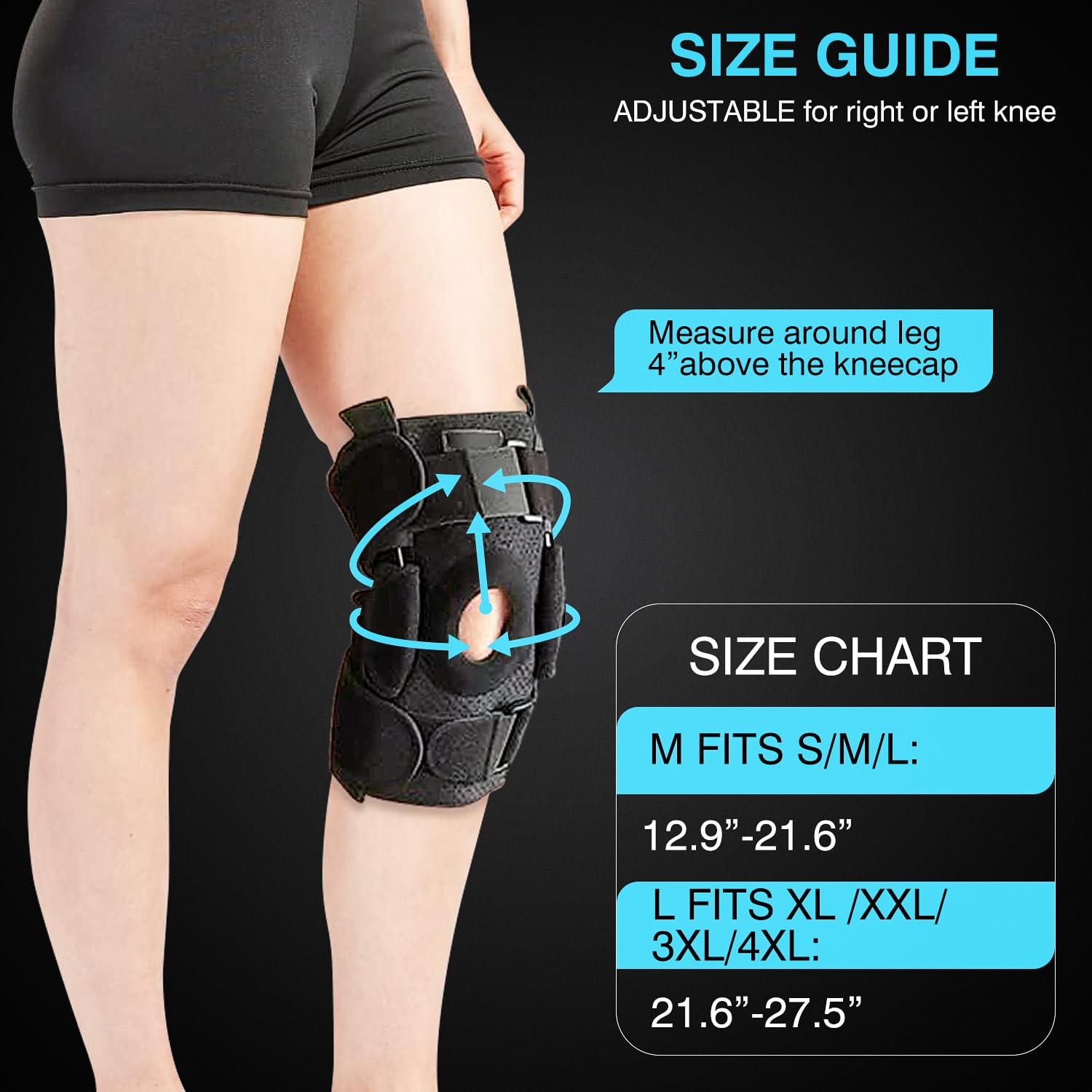 JOLAYSO Hinged Knee Brace with Side Stabilizers & Removable Metal Hinges for ACL, MCL, Meniscus Tear, Arthritis, Tendon Pain Relief & Recovery Support for Running - Men & Women (Adjustable for Small/Medium/Large) image number 6