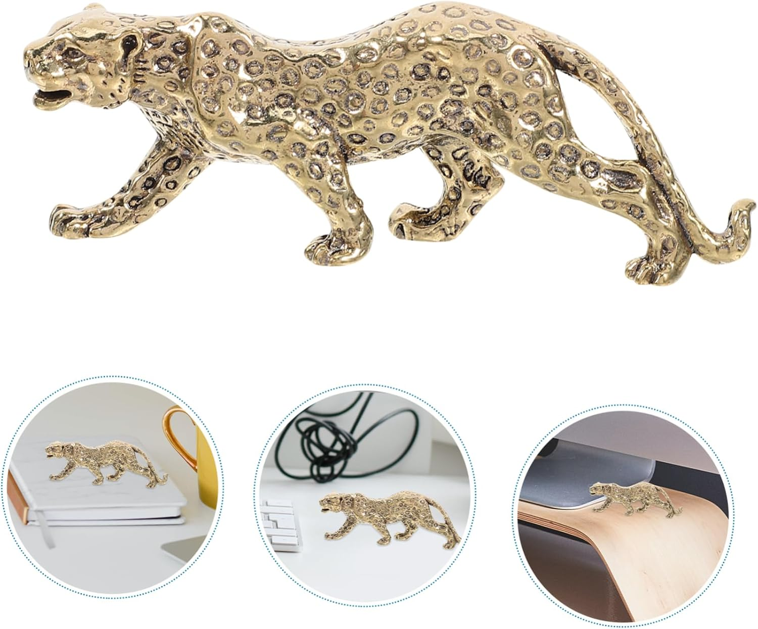 Luxshiny Brass Leopard Figurine Antique Sculpture Creative Brass Ornament for Desktop Decor Vintage Animal Statue Paperweight Decoration image number 6
