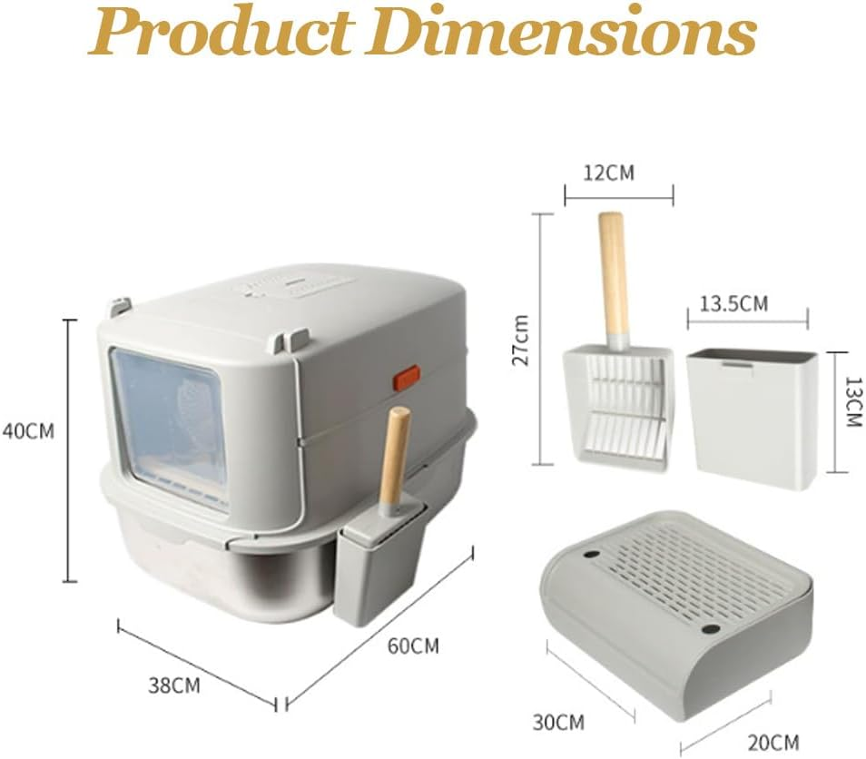 Stainless Steel Removable Cat Litter Box with Lid, Closed Metal Cat Litter Box with High-Sided Shell and Cat Litter Scoop, Leak-Proof, Suitable for Large Cats (Gray) image number 5