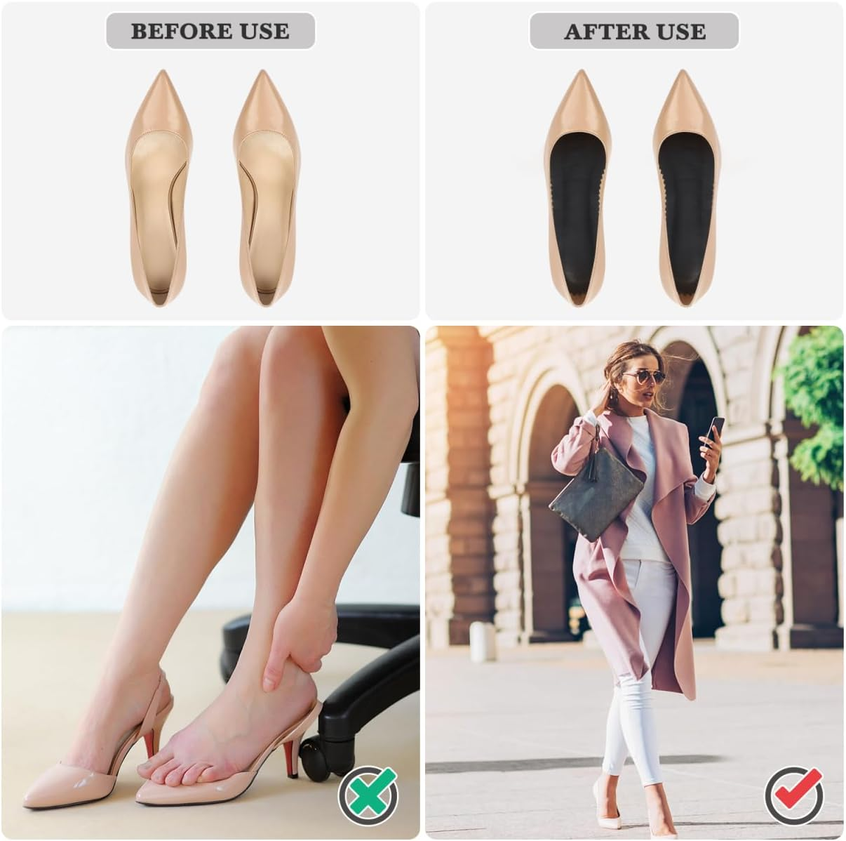 Baluue Black High Heel Anti-Slip Stickers Self-Adhesive Leather and Latex Shoe Pads for Women Breathable and Sweat-Absorbing Insoles for Daily Comfort and Foot Support image number 4